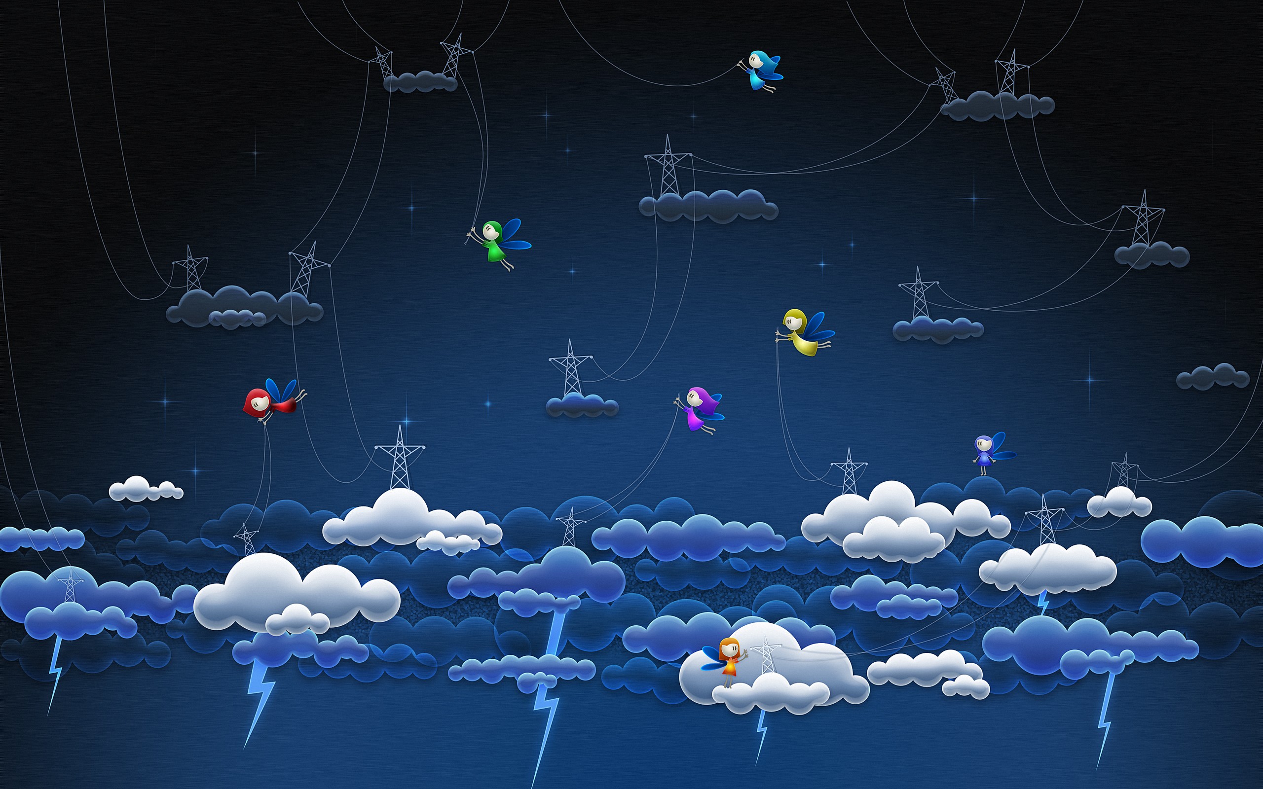 General 2560x1600 clouds digital art artwork power lines sky lightning wings