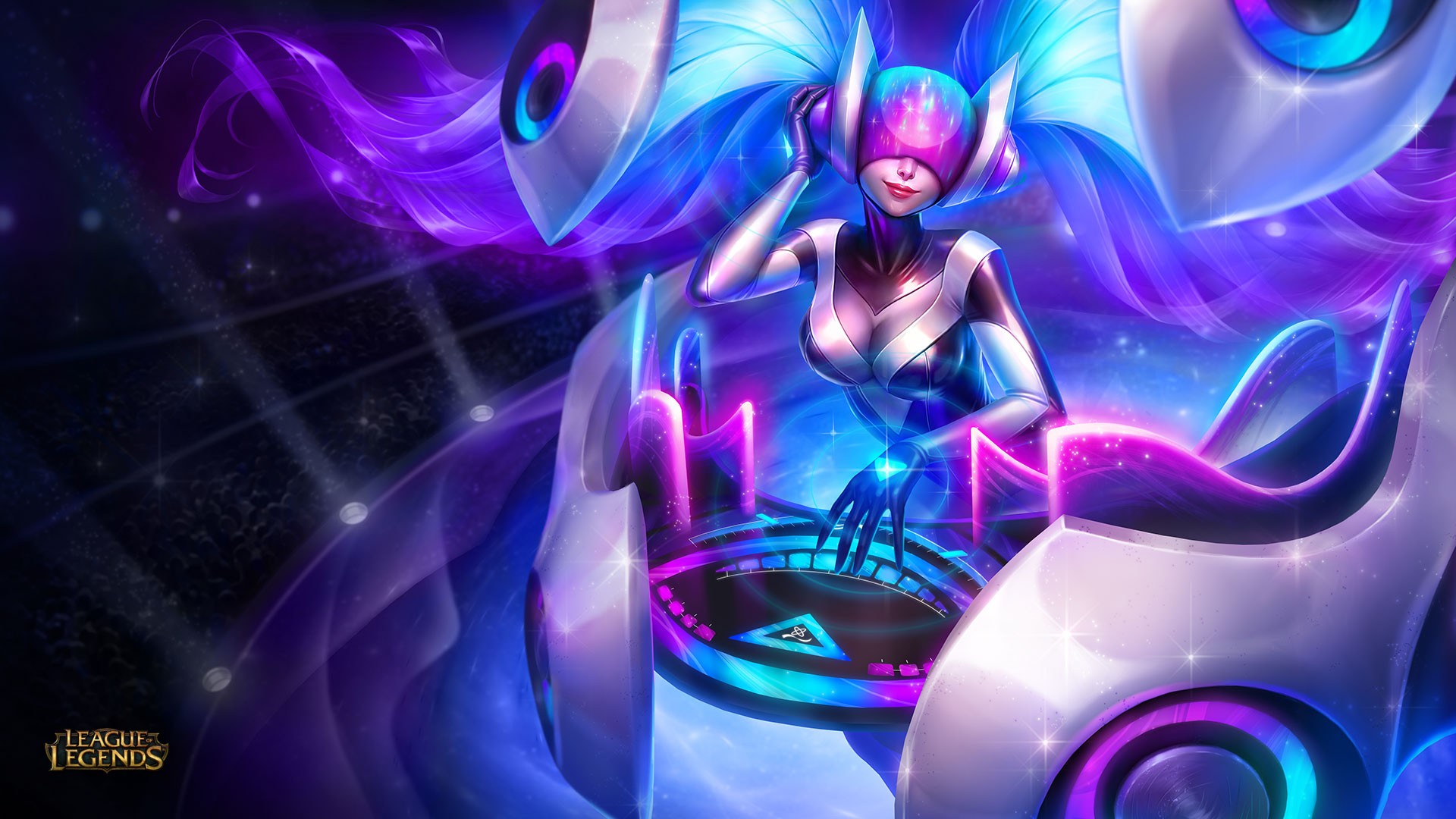General 1920x1080 League of Legends Sona (League of Legends) fantasy girl boobs PC gaming smiling video game art red lipstick cleavage video game girls