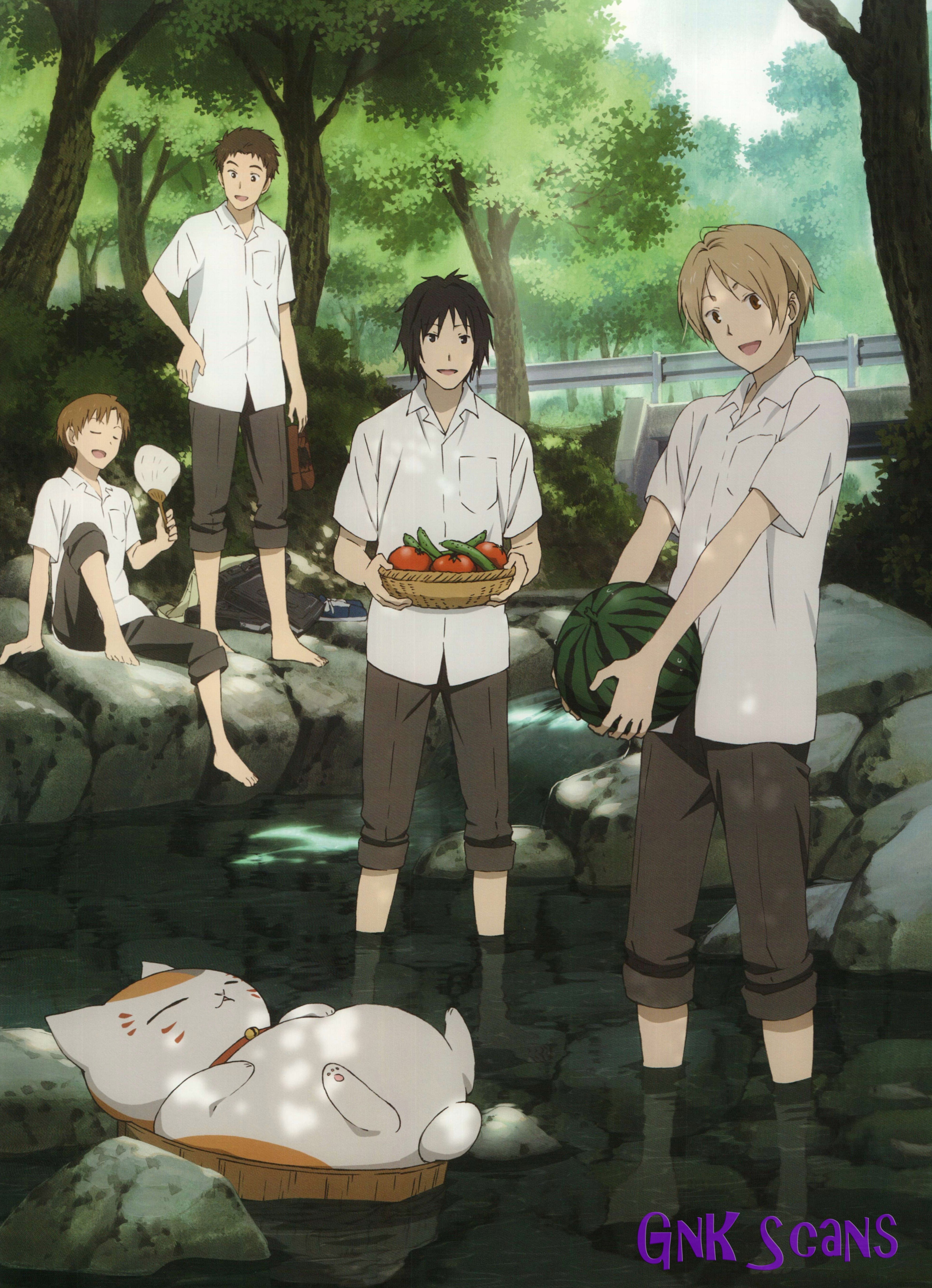 Anime 3902x5393 anime anime boys food cats Natsume Yuujinchou animals outdoors mammals watermelons Group of Men