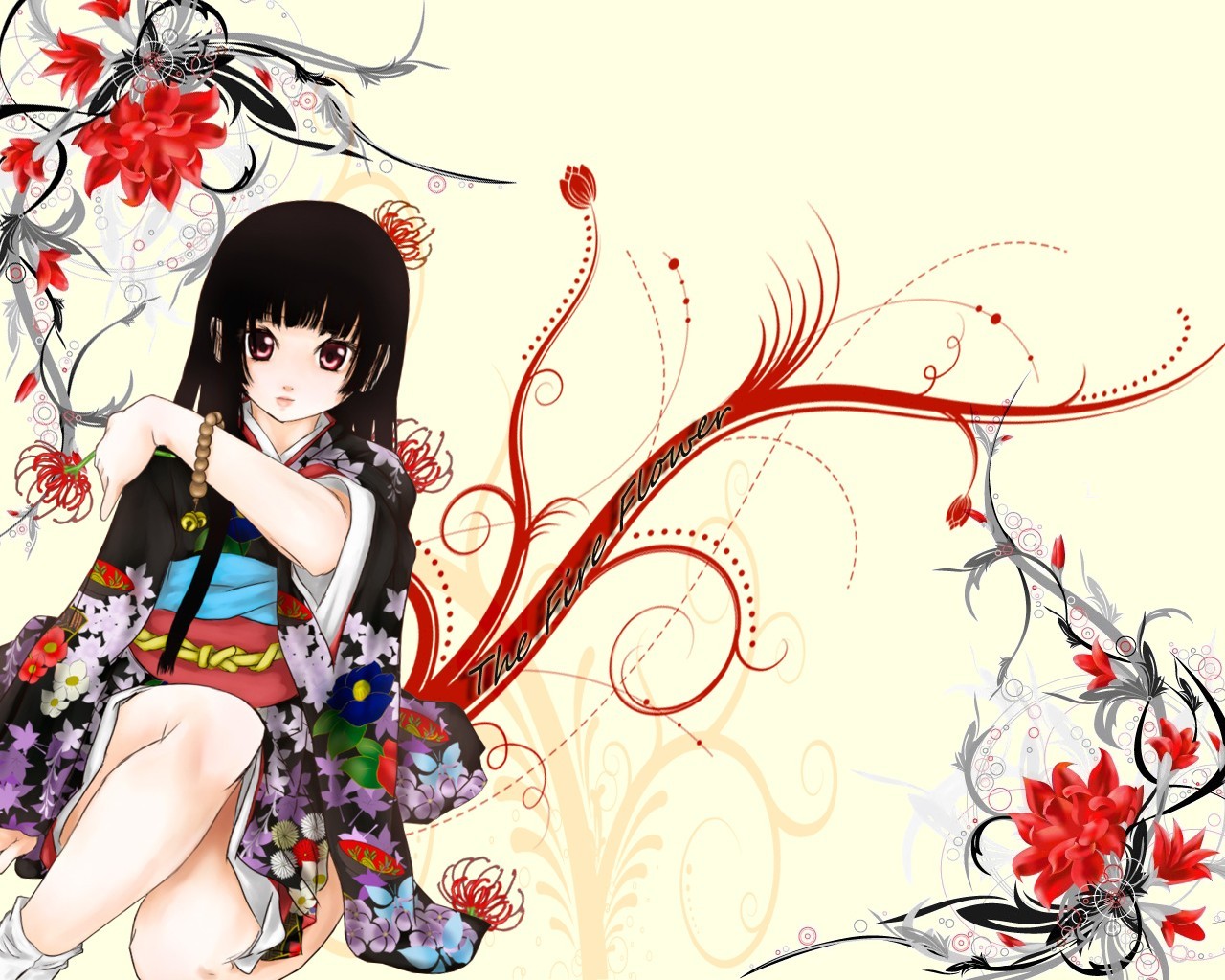 Anime 1280x1024 flowers kimono Jigoku Shoujo white