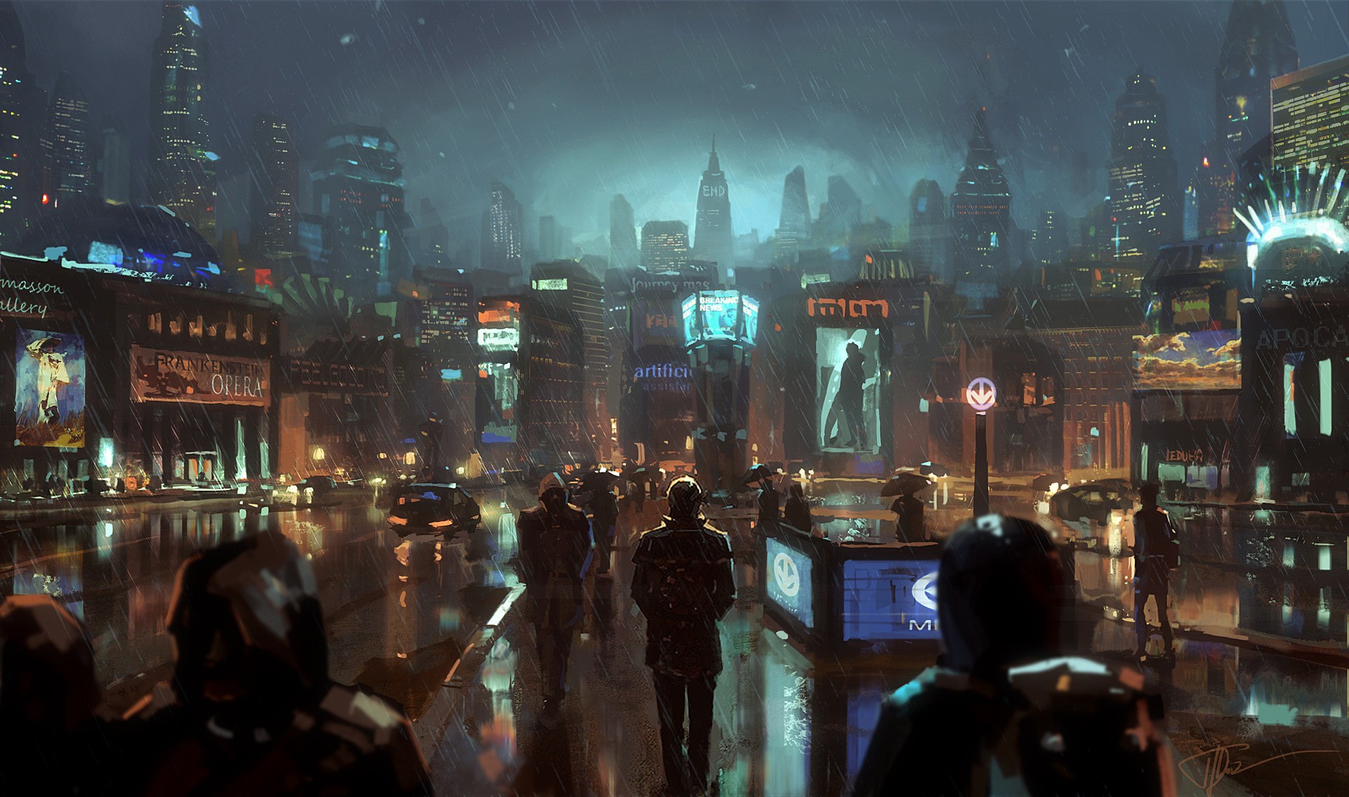 General 1920x1135 city rain futuristic city cityscape science fiction dark night futuristic people