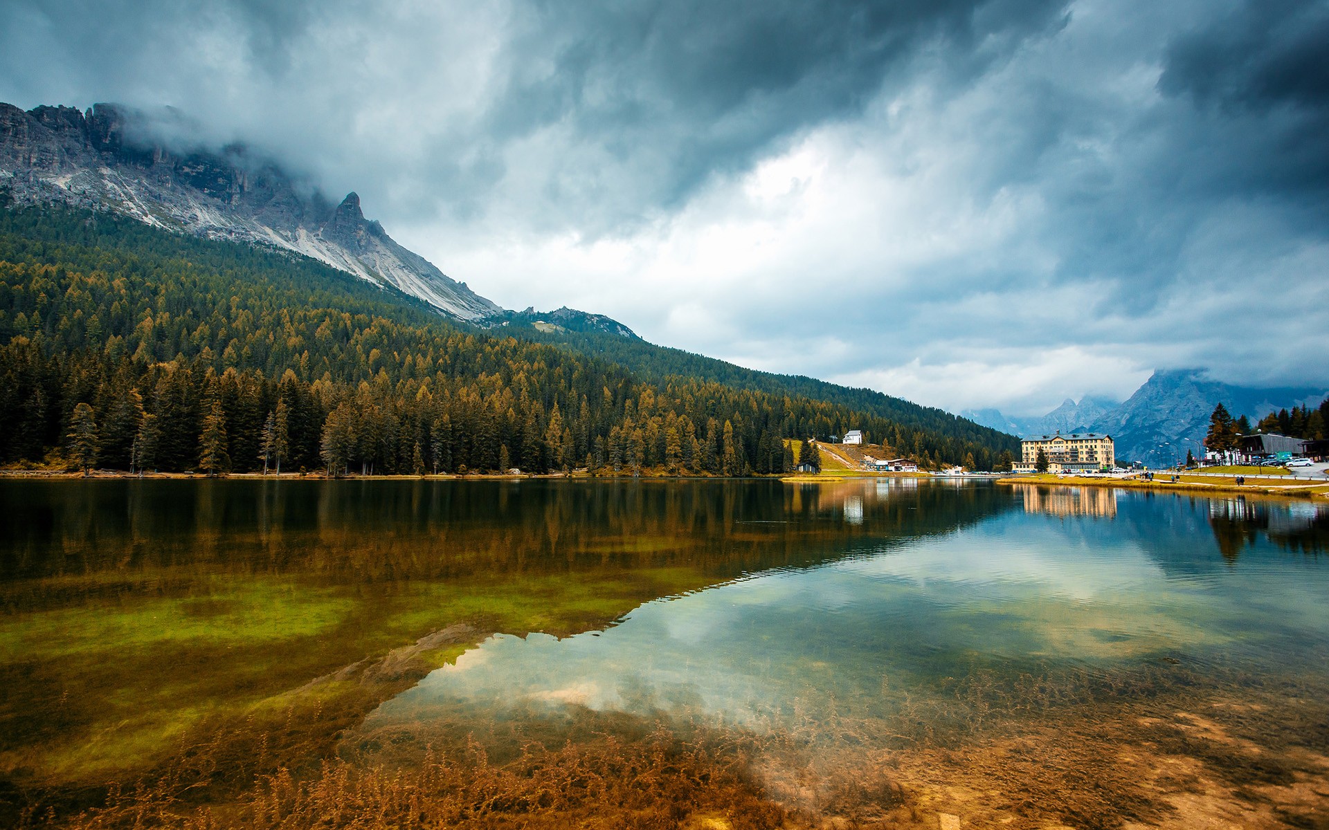 General 1920x1200 nature mountains reflection trees forest landscape sky clouds Italy