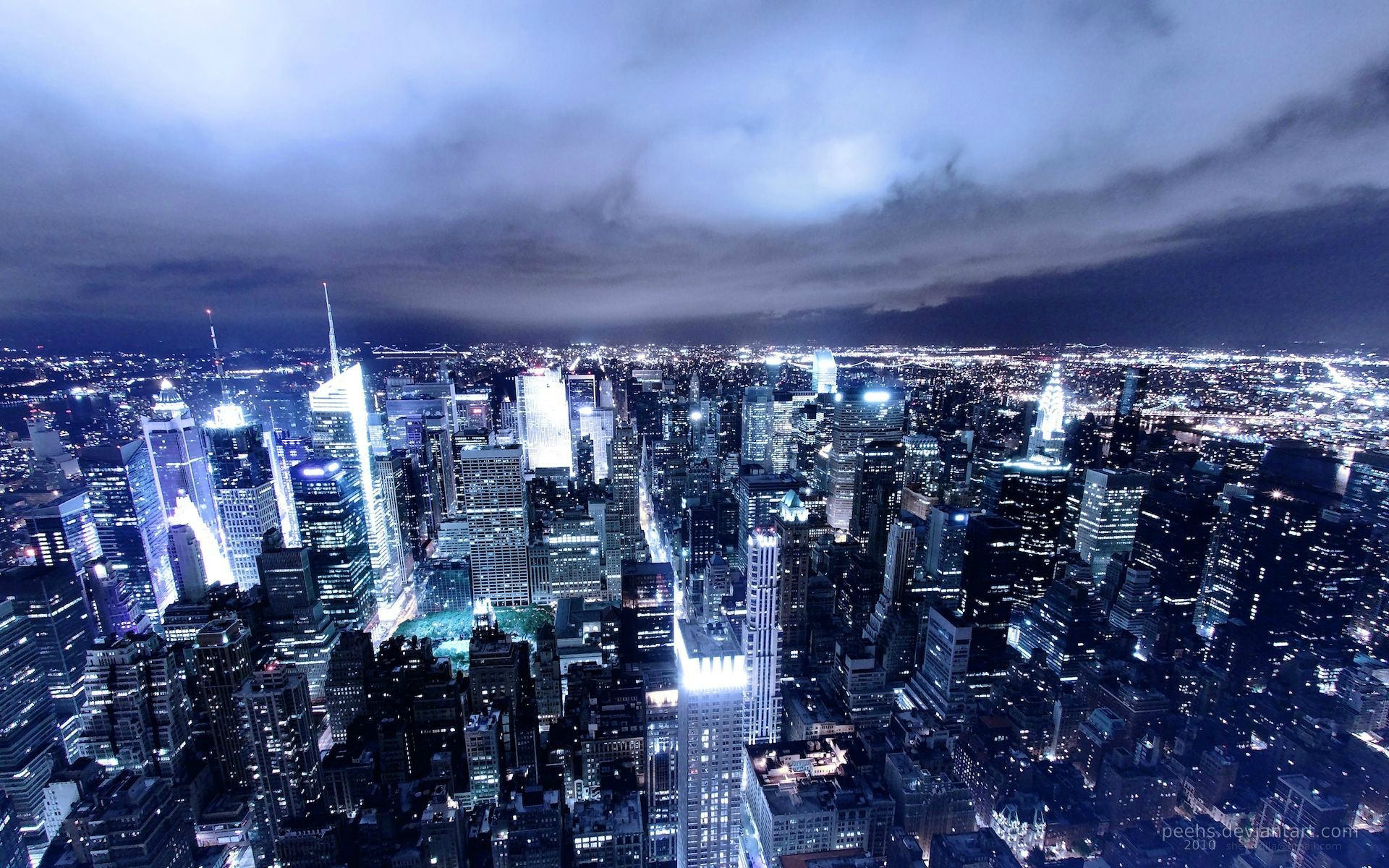 General 1920x1200 lights cityscape night city skyscraper New York City clouds USA