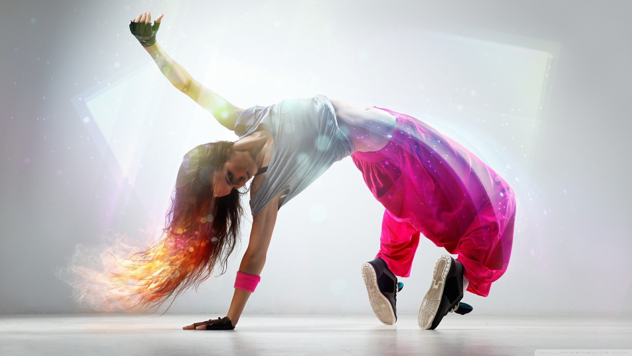General 2560x1440 women dancing dancer digital art flexible long hair arms up