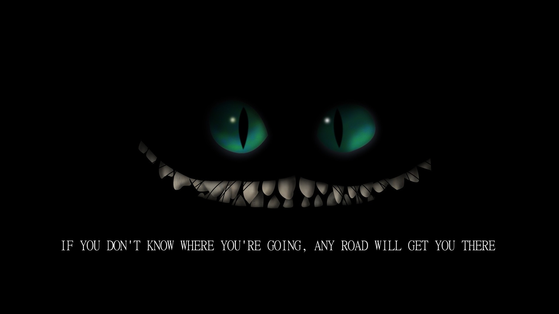 General 1920x1080 Cheshire Cat eyes dark typography Alice in Wonderland fantasy art simple background black background