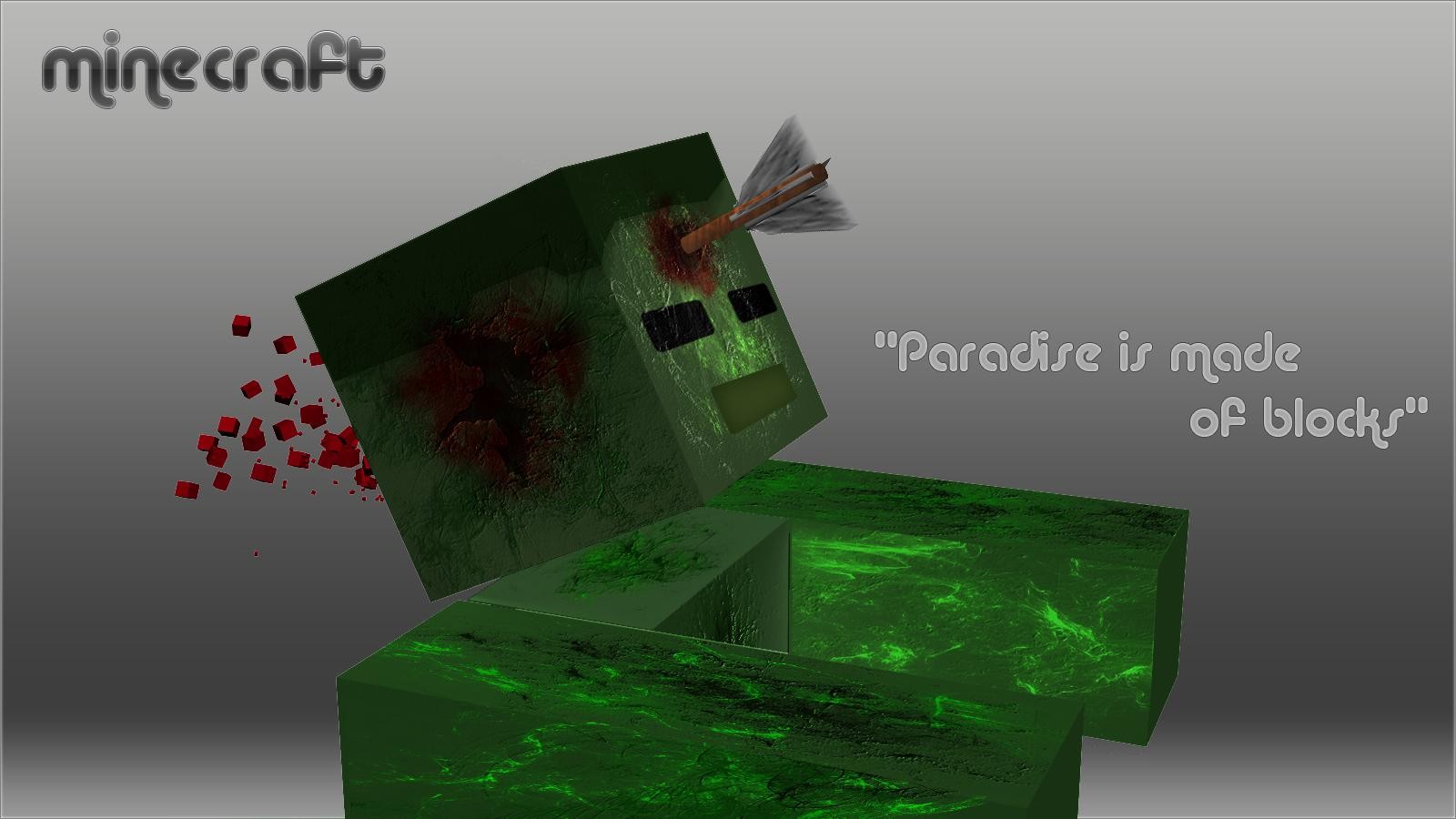 General 1600x900 creeper video games PC gaming Minecraft gray background blood gradient