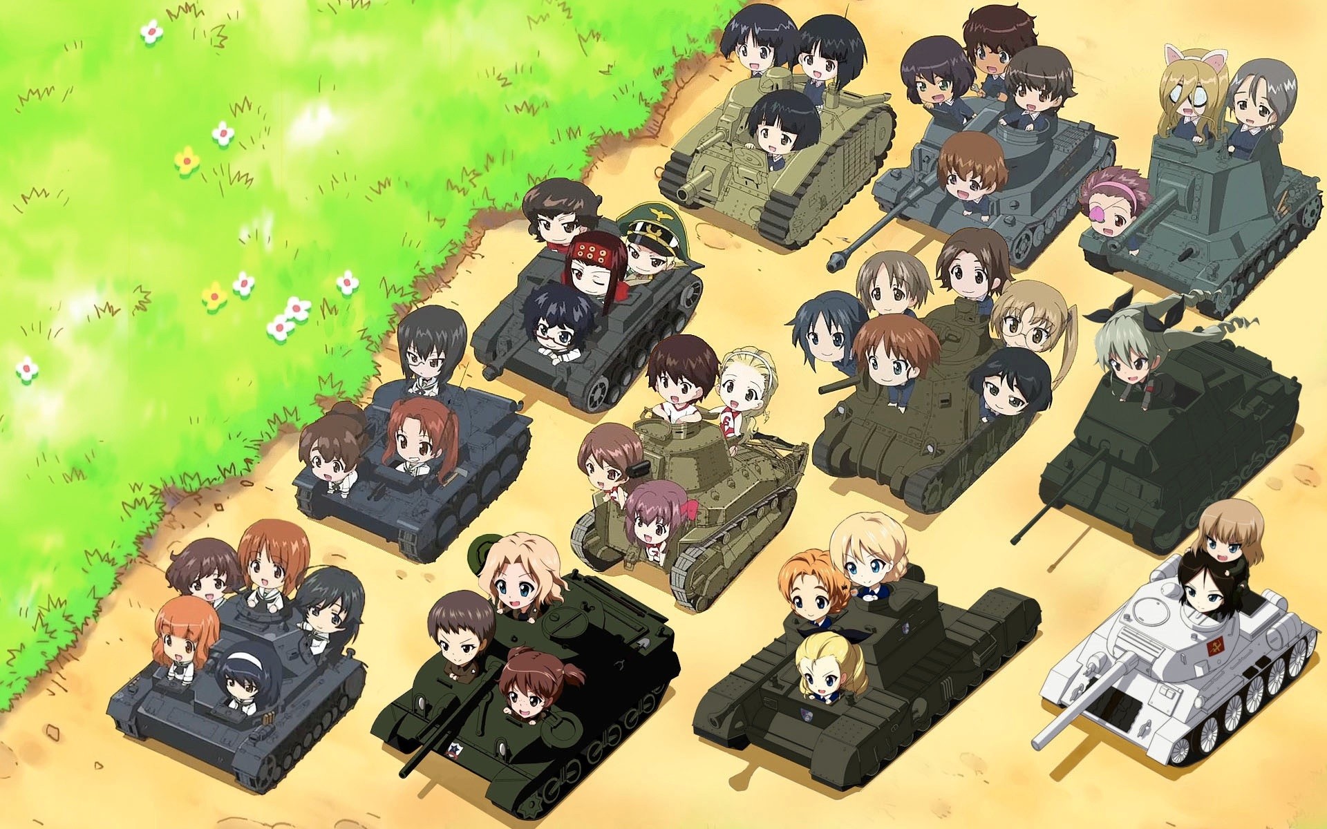 Anime 1920x1200 Girls und Panzer chibi tank anime military vehicle anime girls