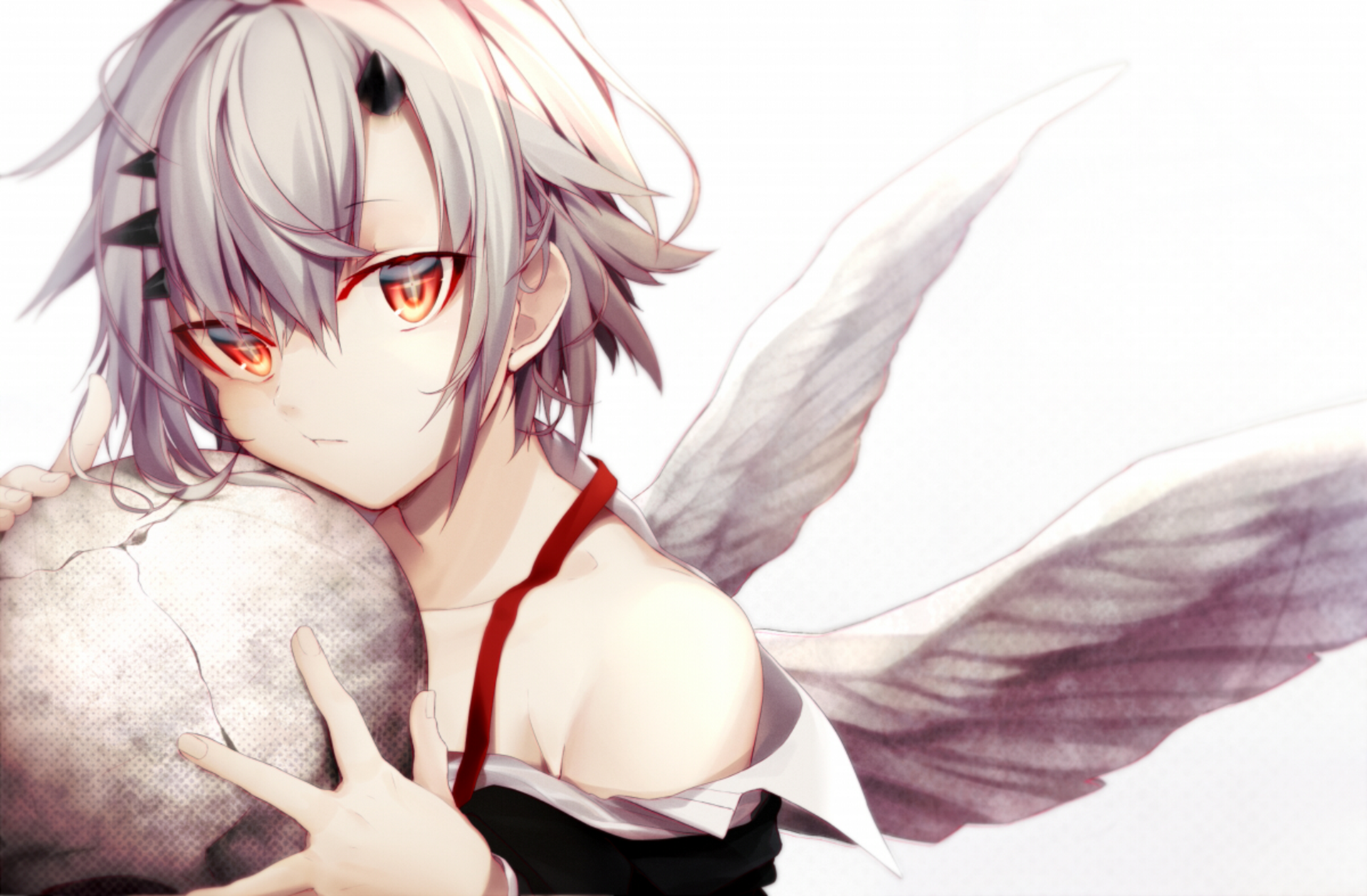 Anime 1920x1259 anime girls wings original characters Shirotaka horns red eyes white background looking at viewer anime fantasy art fantasy girl