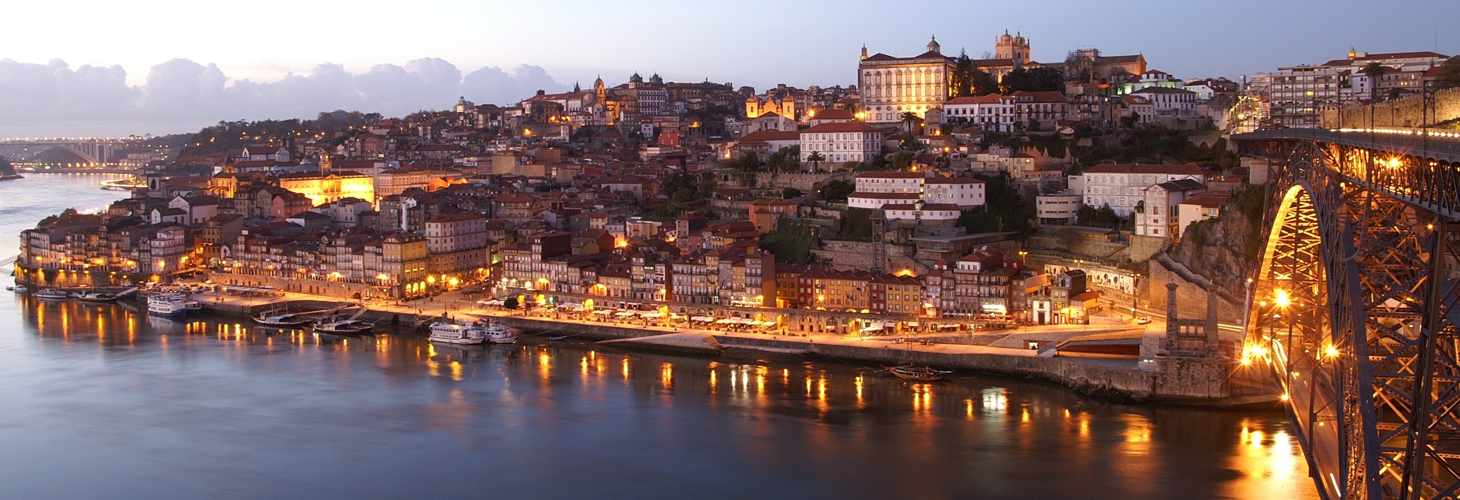 General 2977x1021 Porto night lights landscape cityscape city lights Rio Douro Dom Luís I Bridge