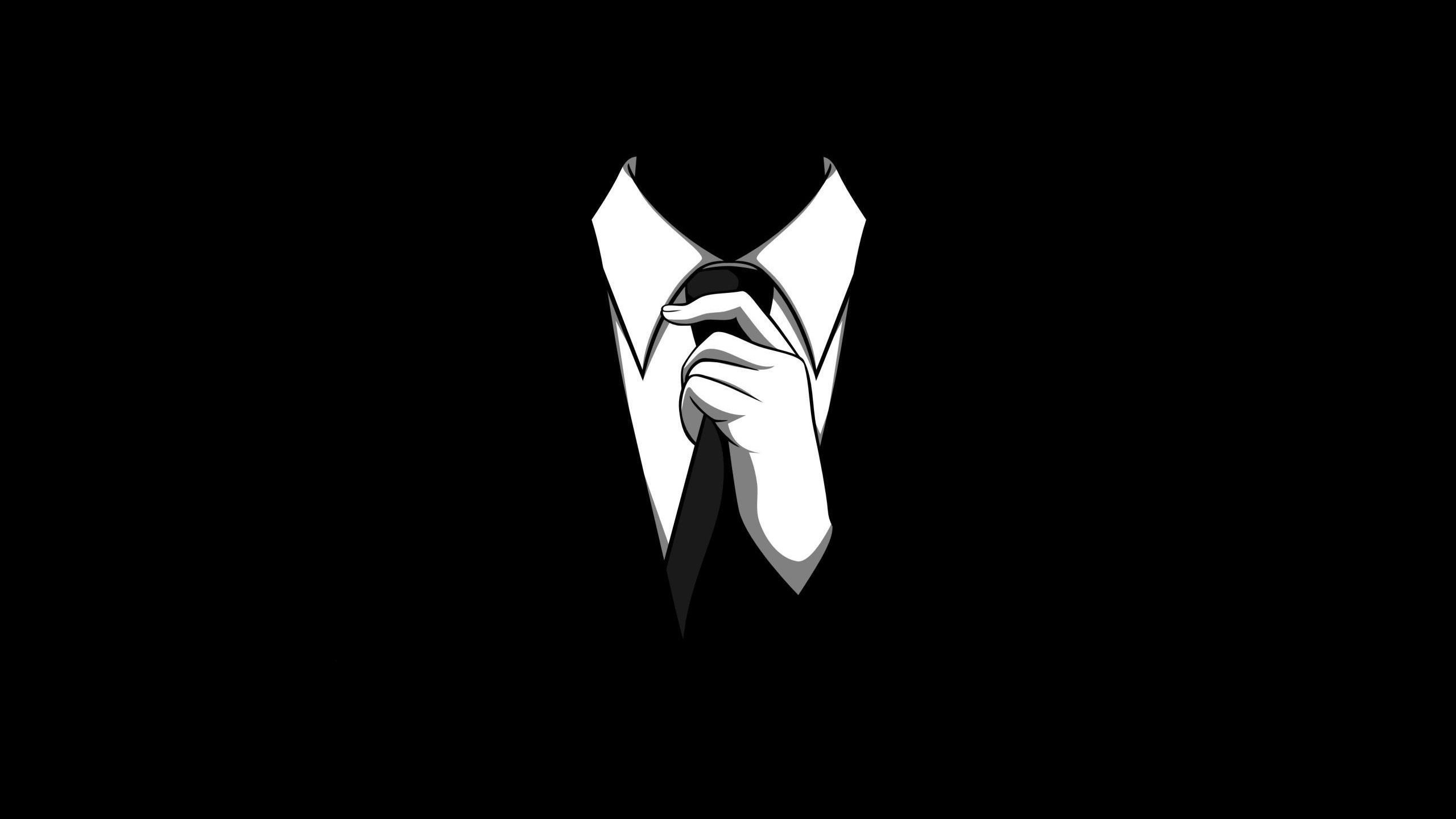 General 2560x1440 Anonymous (hacker group) suits tie popculture simple background artwork black background