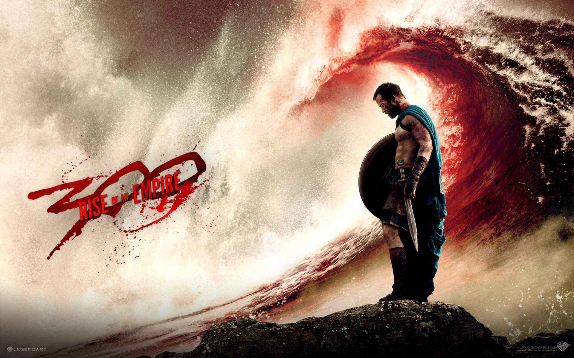 General 1920x1200 300: Rise of an Empire movies sword shield waves Spartans blood standing digital art