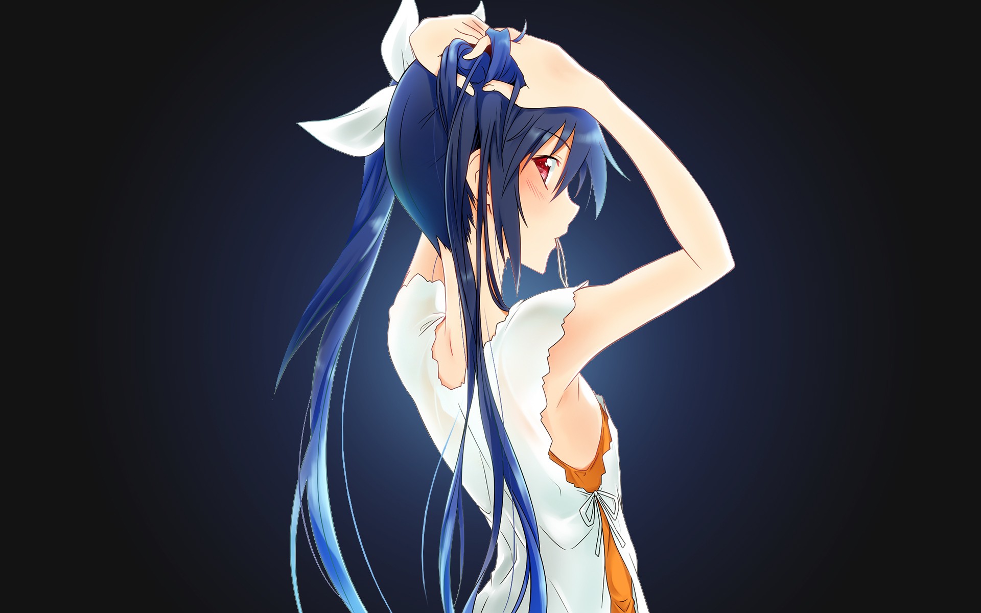 Anime 1920x1200 anime girls anime red eyes blue hair twintails Ore Twintail ni Narimasu Tsube Aika long hair arms up standing simple background
