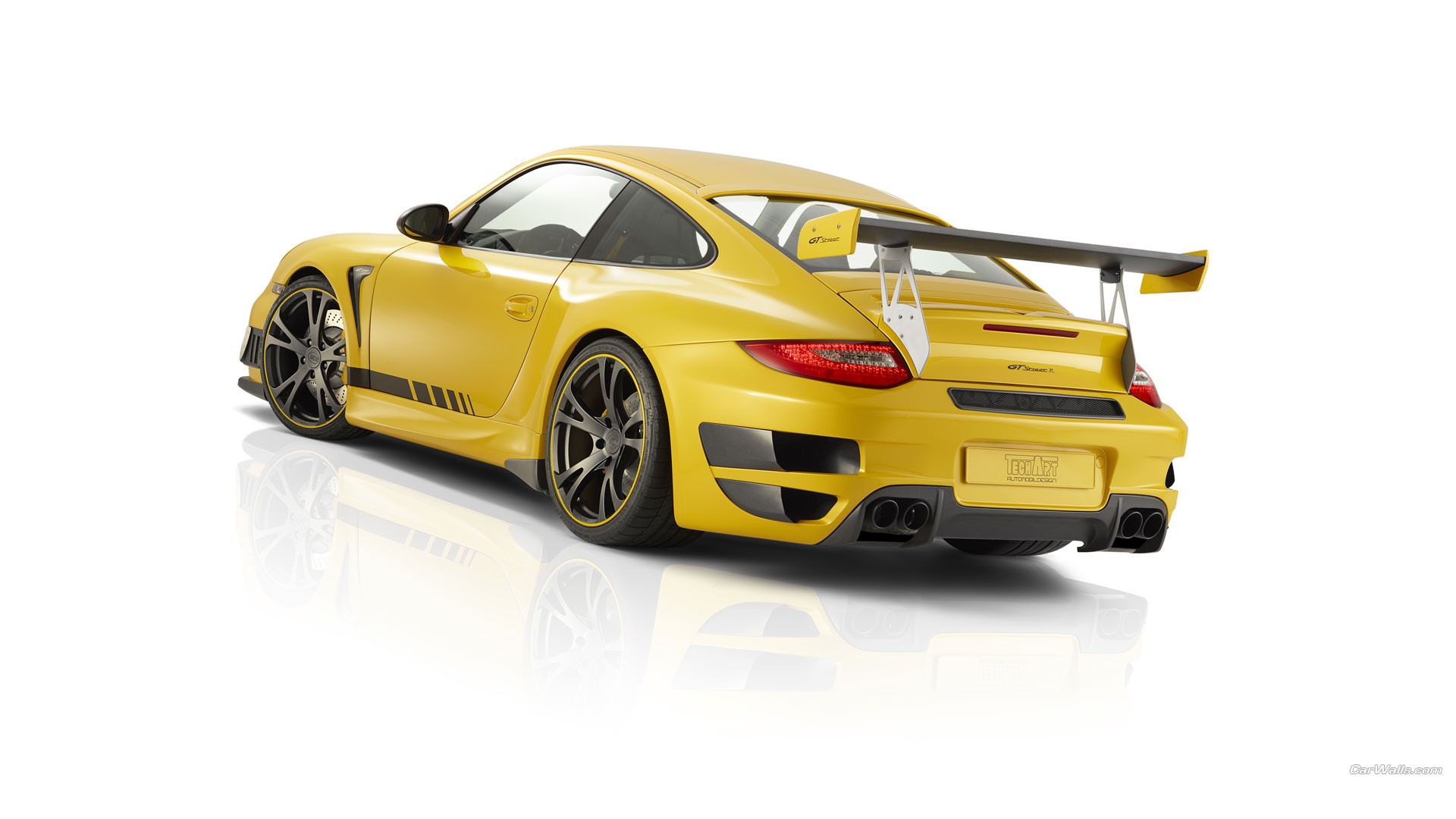 General 1920x1080 Porsche 911 car yellow cars Porsche 997 watermarked Porsche car spoiler German cars Volkswagen Group TechArt