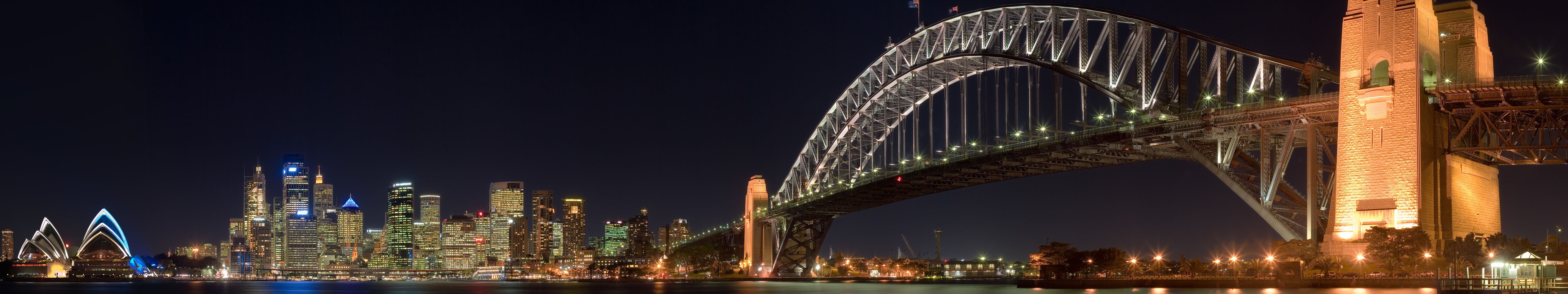 General 5760x1080 Sydney Harbour Bridge triple screen Sydney bridge night Australia city lights landmark