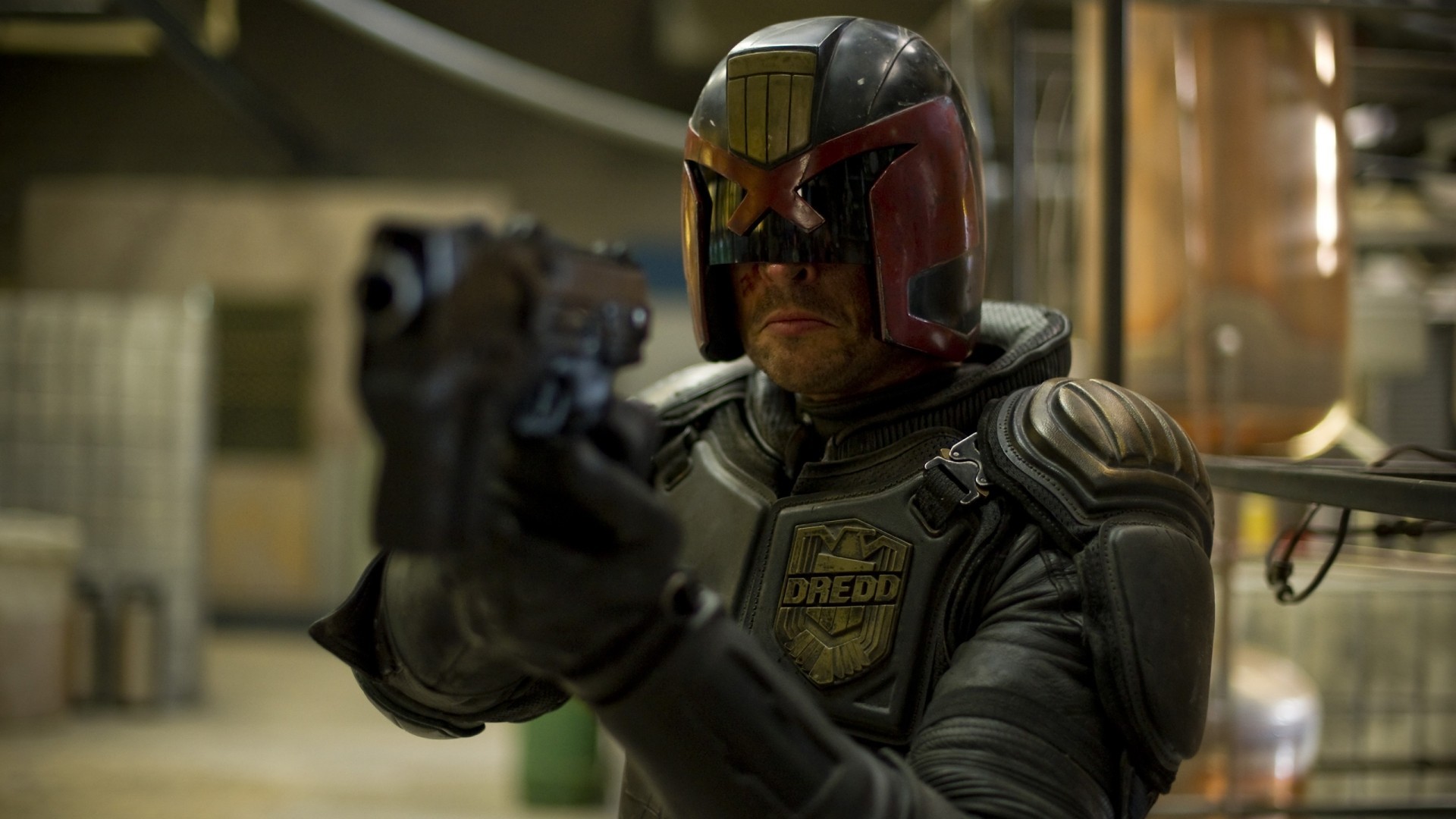 General 1920x1080 Dredd Judge Dredd movies weapon Science Fiction Men science fiction helmet men film stills Karl Urban