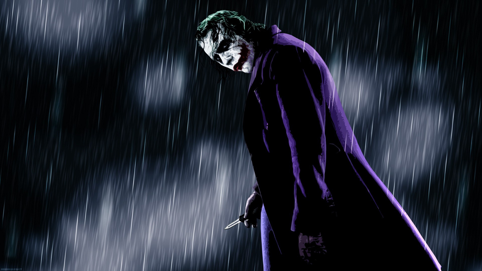 MessenjahMatt, Joker, Heath Ledger, movies, Batman, The Dark Knight, rain,  villains | 1920x1080 Wallpaper 
