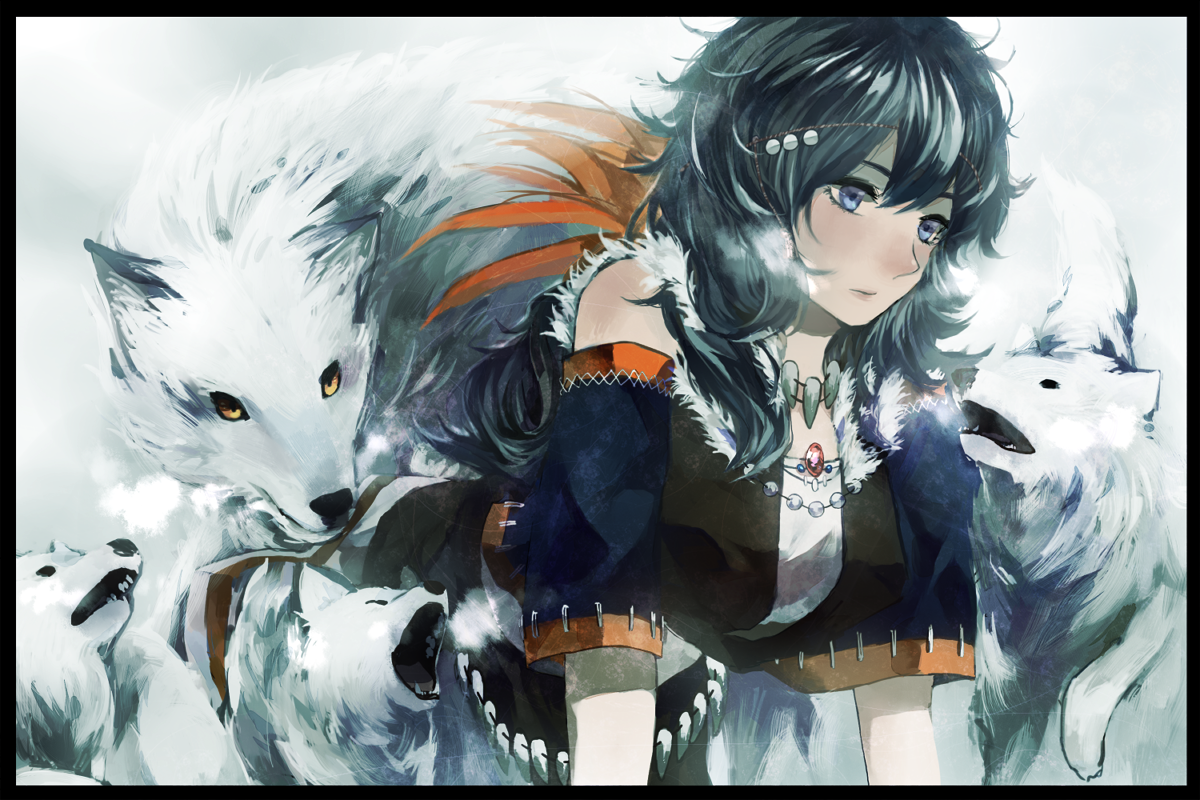 General 1200x800 manga anime wolf black hair blue eyes cold long hair anime girls Pixiv fantasy girl fantasy art