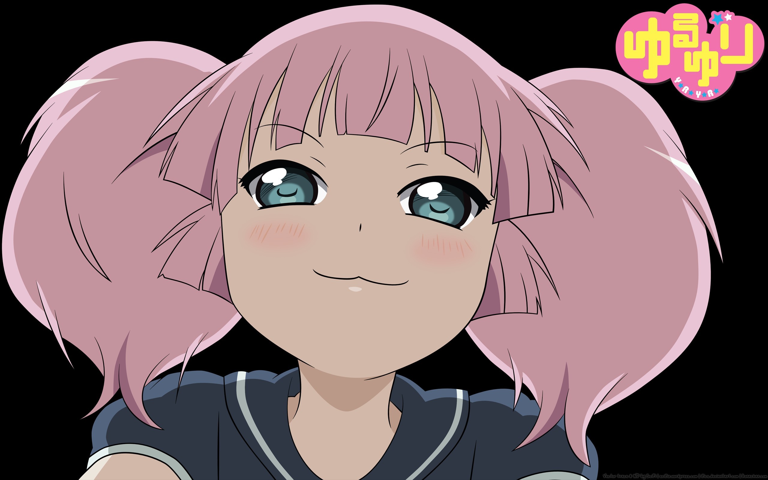 Anime 2560x1600 pink hair blue eyes anime girls anime Yuru Yuri Yoshikawa Chinatsu face