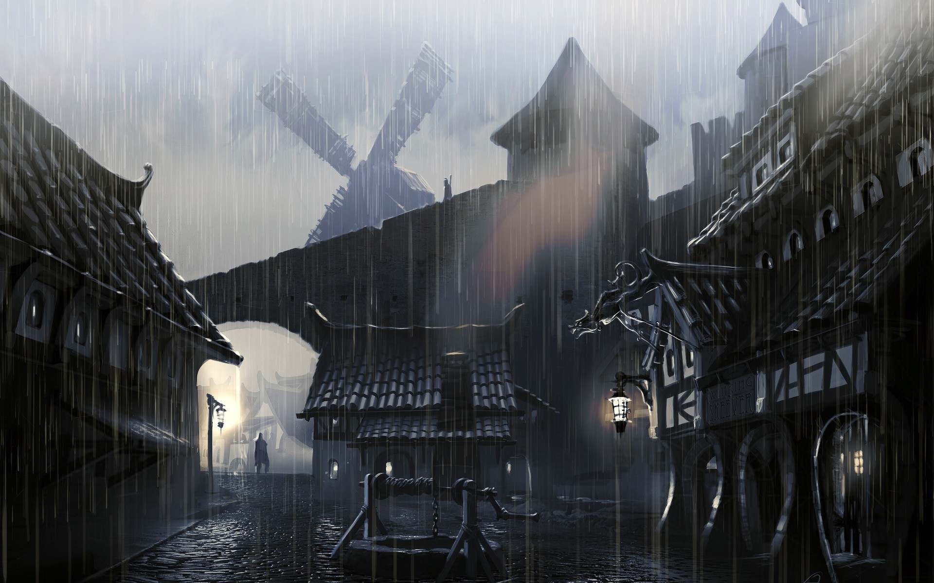 General 1920x1200 rain village building fantasy art fantasy city