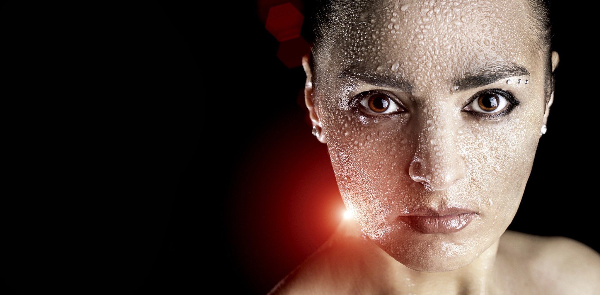 People 2048x1006 women model face portrait lights wet wet body looking at viewer studio women indoors indoors