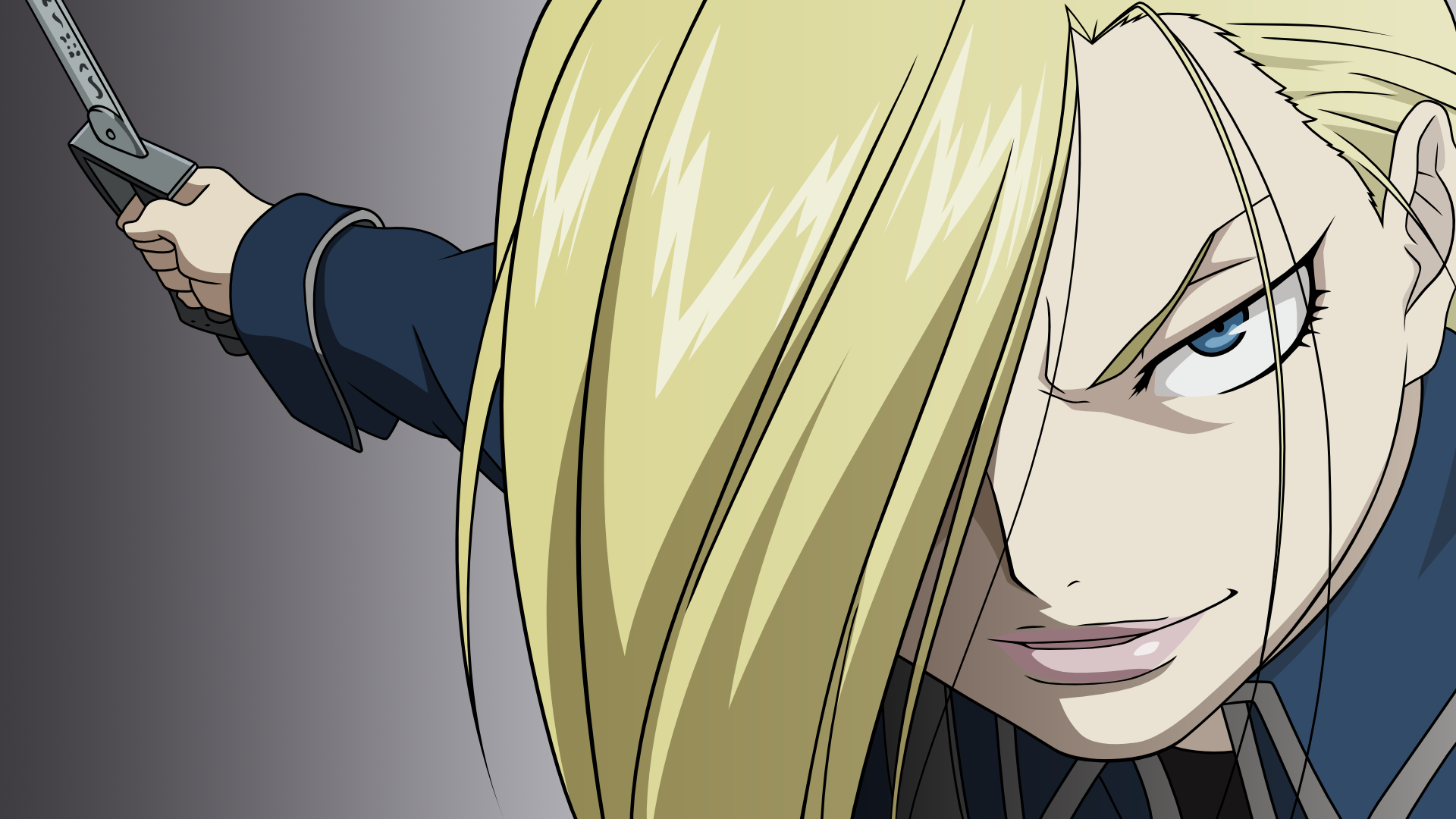 Anime 1920x1080 anime Full Metal Alchemist Olivier Milla Armstrong Olivier Mira Armstrong hair in face blue eyes