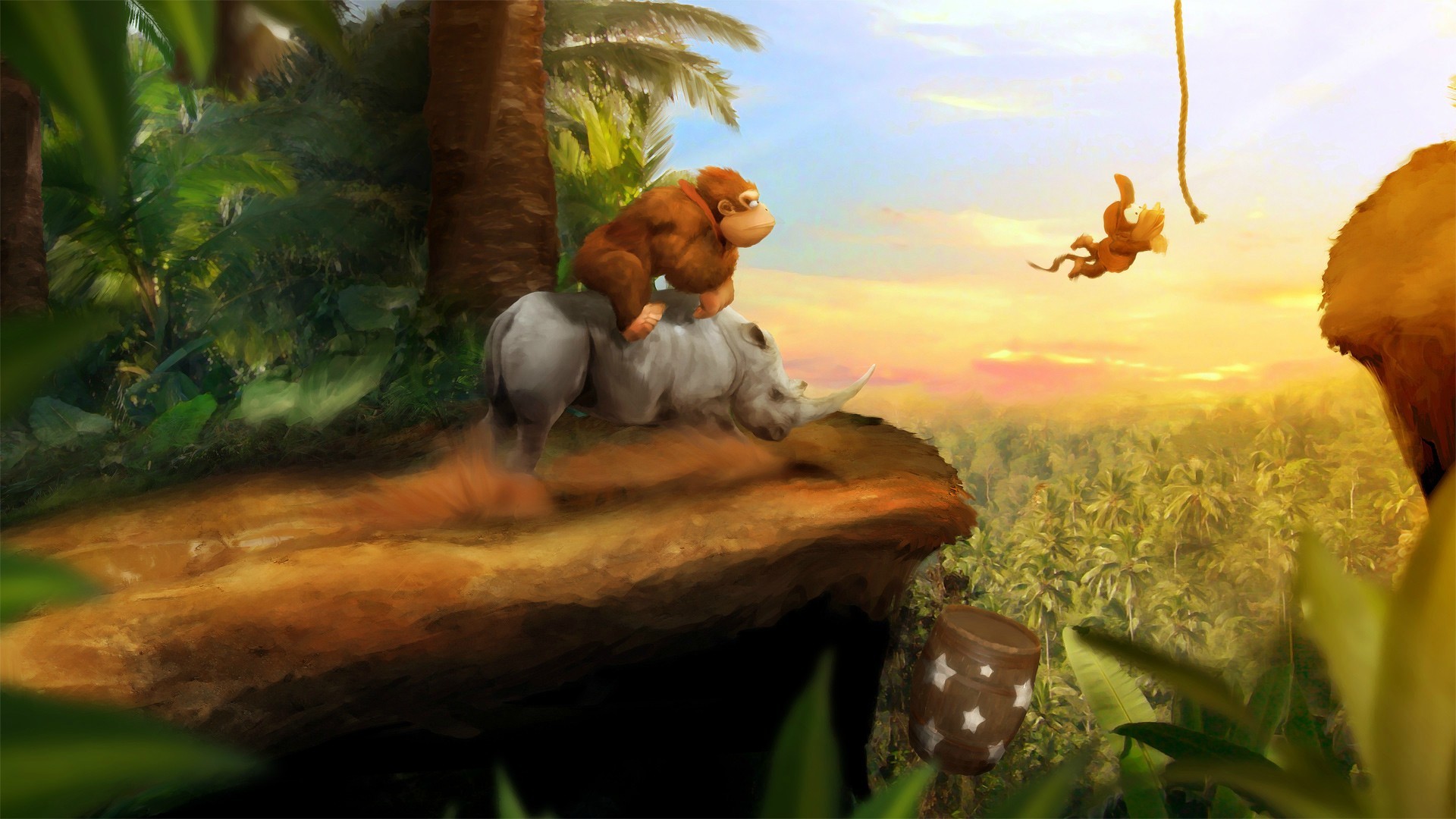 General 1920x1080 digital art Donkey Kong video games monkey rhino video game art