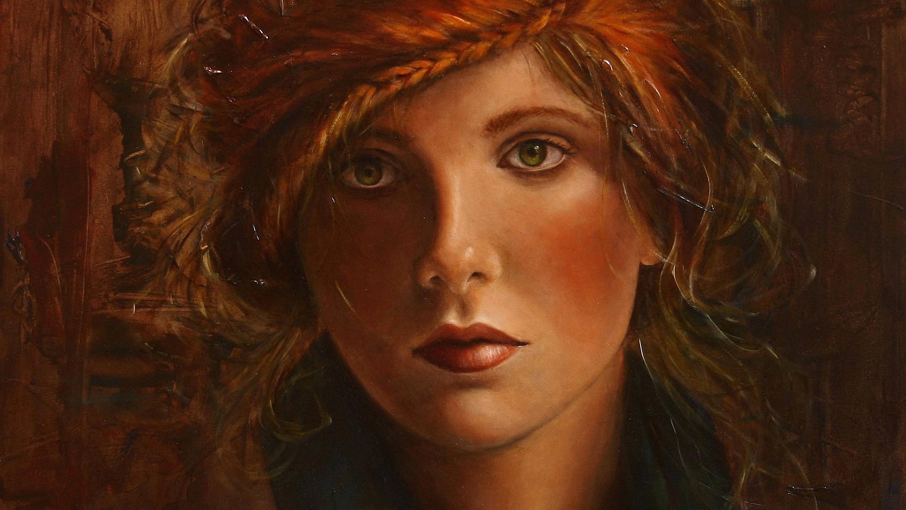 General 3000x1688 women portrait painting Liseth Visser artwork face closeup red lipstick