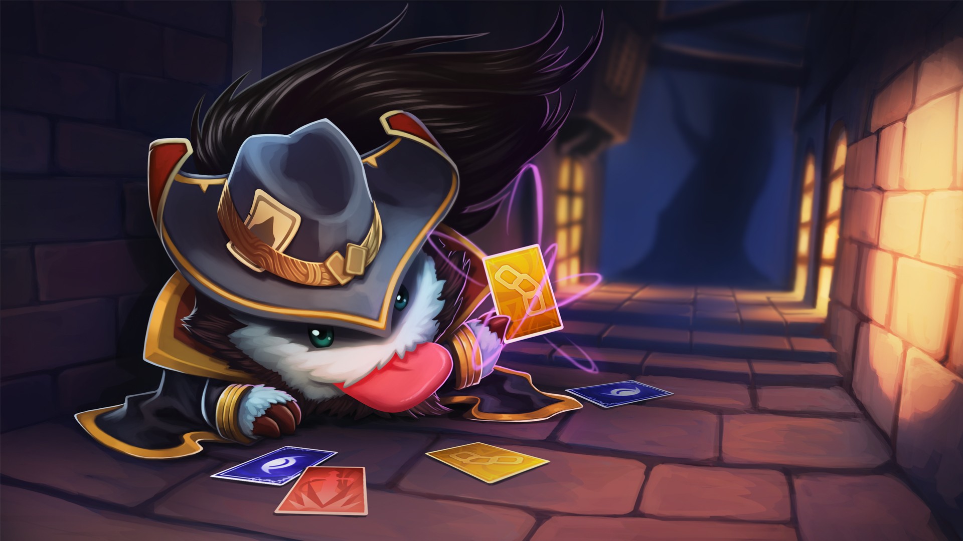 General 1920x1080 League of Legends PC gaming hat Twisted Fate (League of Legends) Poro (League of Legends) video game art digital art video game characters cards natural light tongue out tongues video games long hair claws