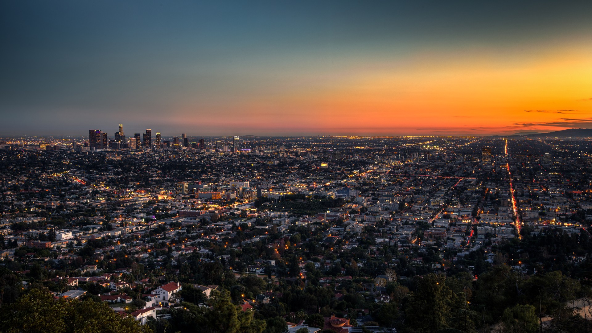 General 1920x1080 Los Angeles aerial view city cityscape sunset orange sky USA