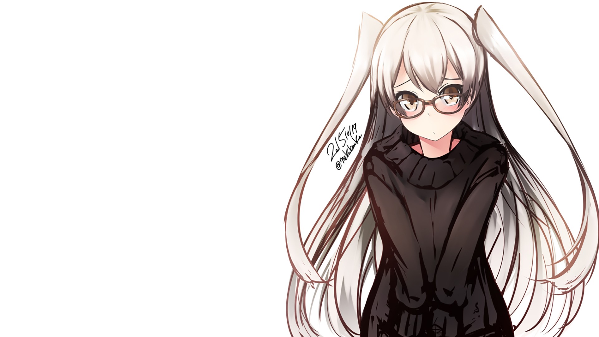 Anime 1920x1080 glasses looking at viewer anime Kantai Collection anime girls women with glasses brown eyes 2015 (Year) simple background white background long hair sweater
