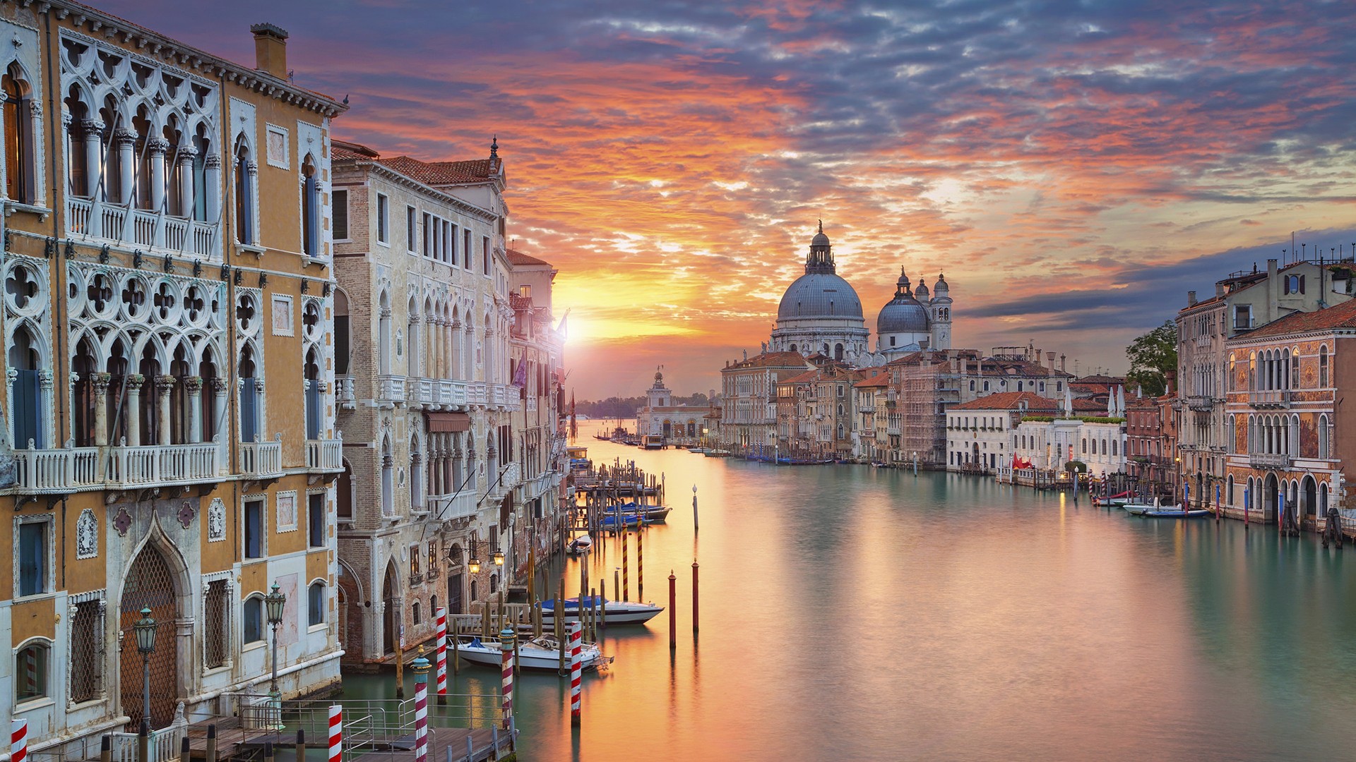 General 1920x1080 Venice cityscape Italy water Grand Canal boat clouds cathedral town