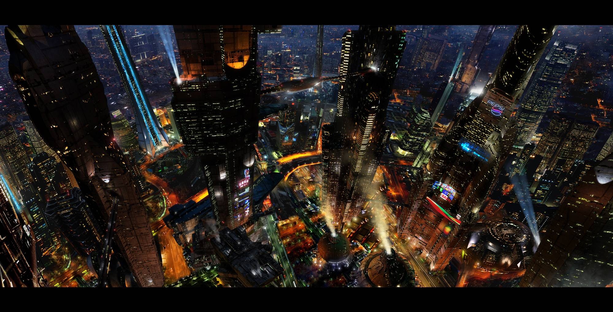 General 1999x1020 cityscape cyberpunk futuristic futuristic city digital art aerial view city lights