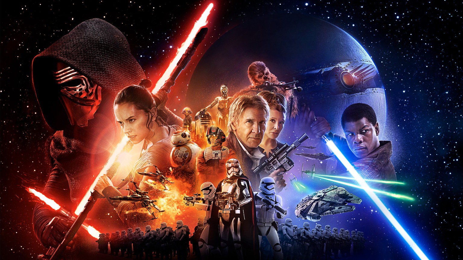 General 1536x864 Star Wars: The Force Awakens Star Wars Kylo Ren Han Solo Captain Phasma stormtrooper Chewbacca C-3PO R2-D2 Poe Dameron BB-8 lightsaber movie poster Rey (Star Wars) Star Wars Heroes Star Wars Villains science fiction Millennium Falcon movies movie characters