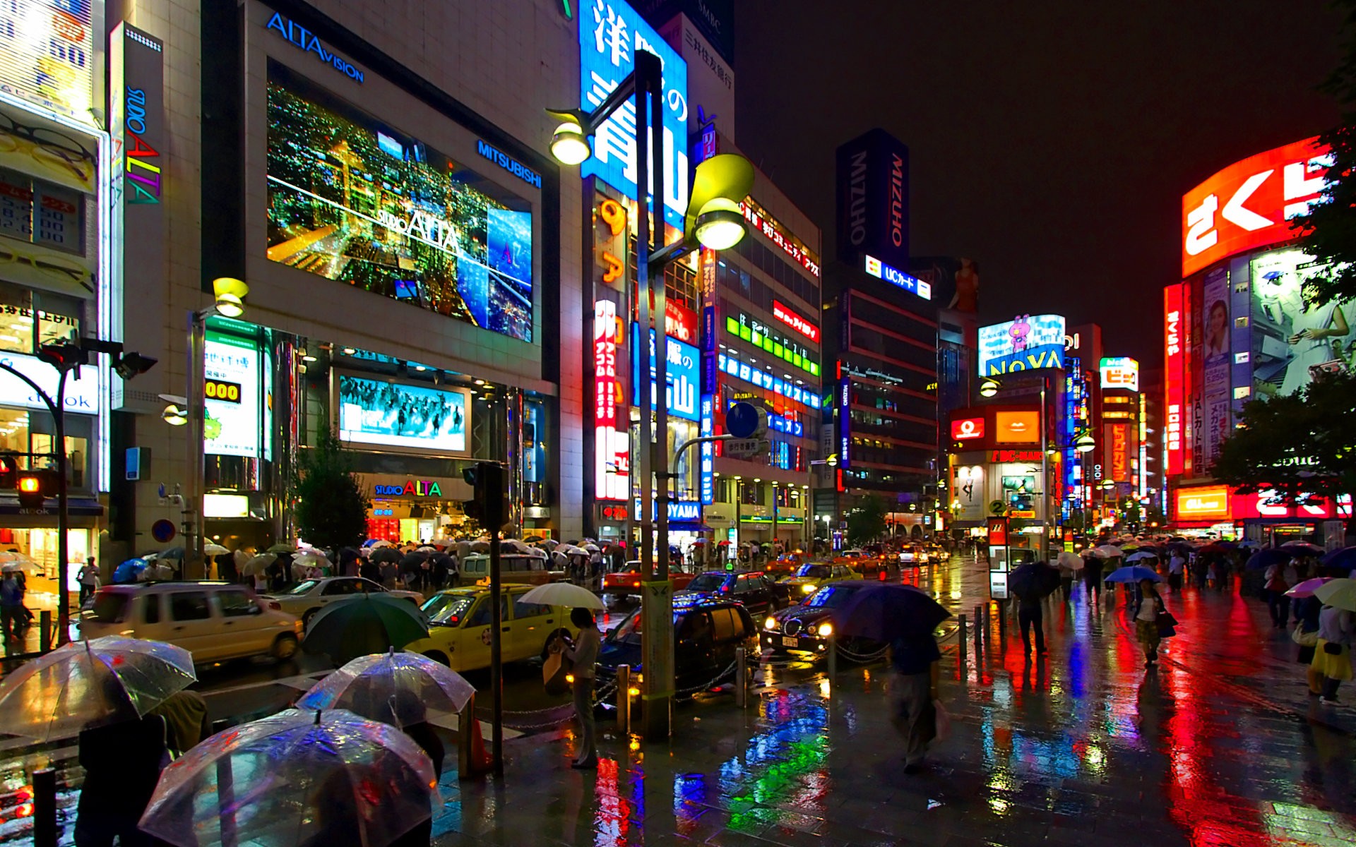 General 1920x1200 cityscape Japan town square Asia umbrella city lights
