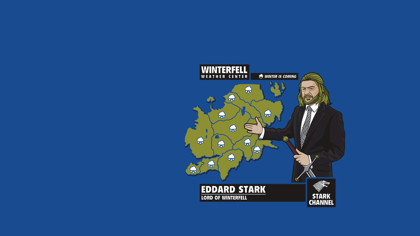 General 1366x768 humor blue background Winter Is Coming Stark weather presenter map snowstorm Ned Stark blue Winterfell TV series