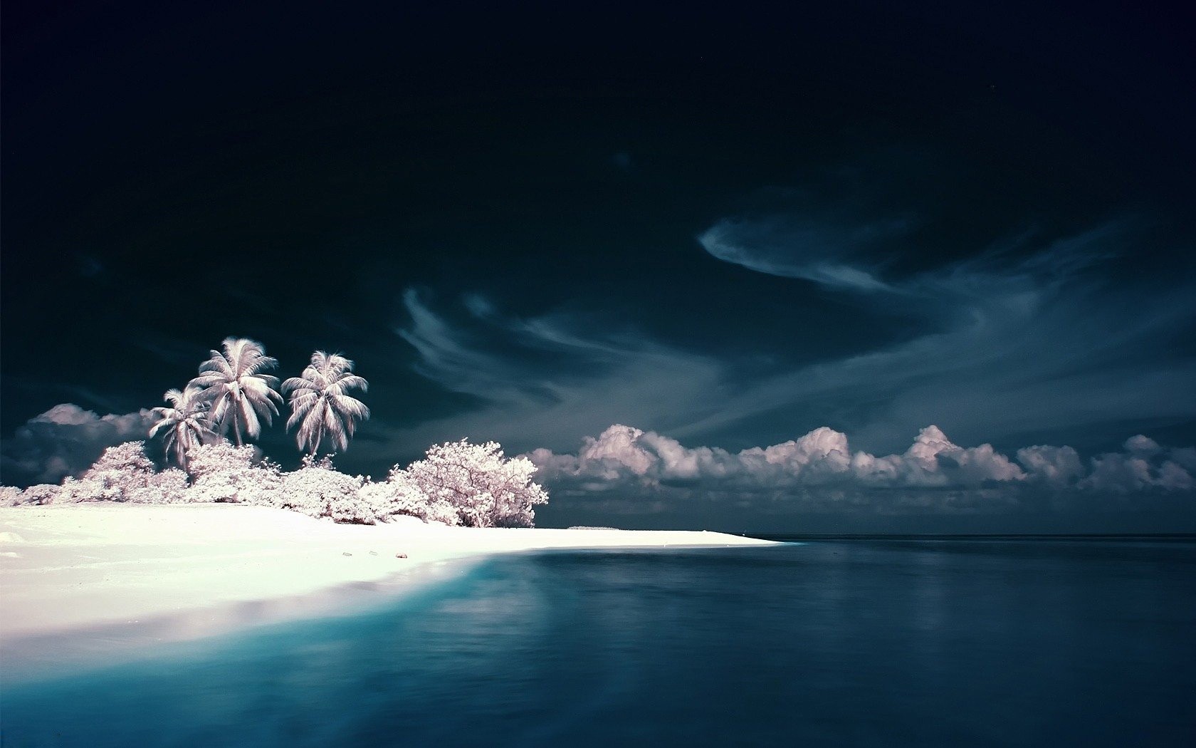 General 1680x1050 CGI photo manipulation landscape beach nature digital art palm trees clouds island sea