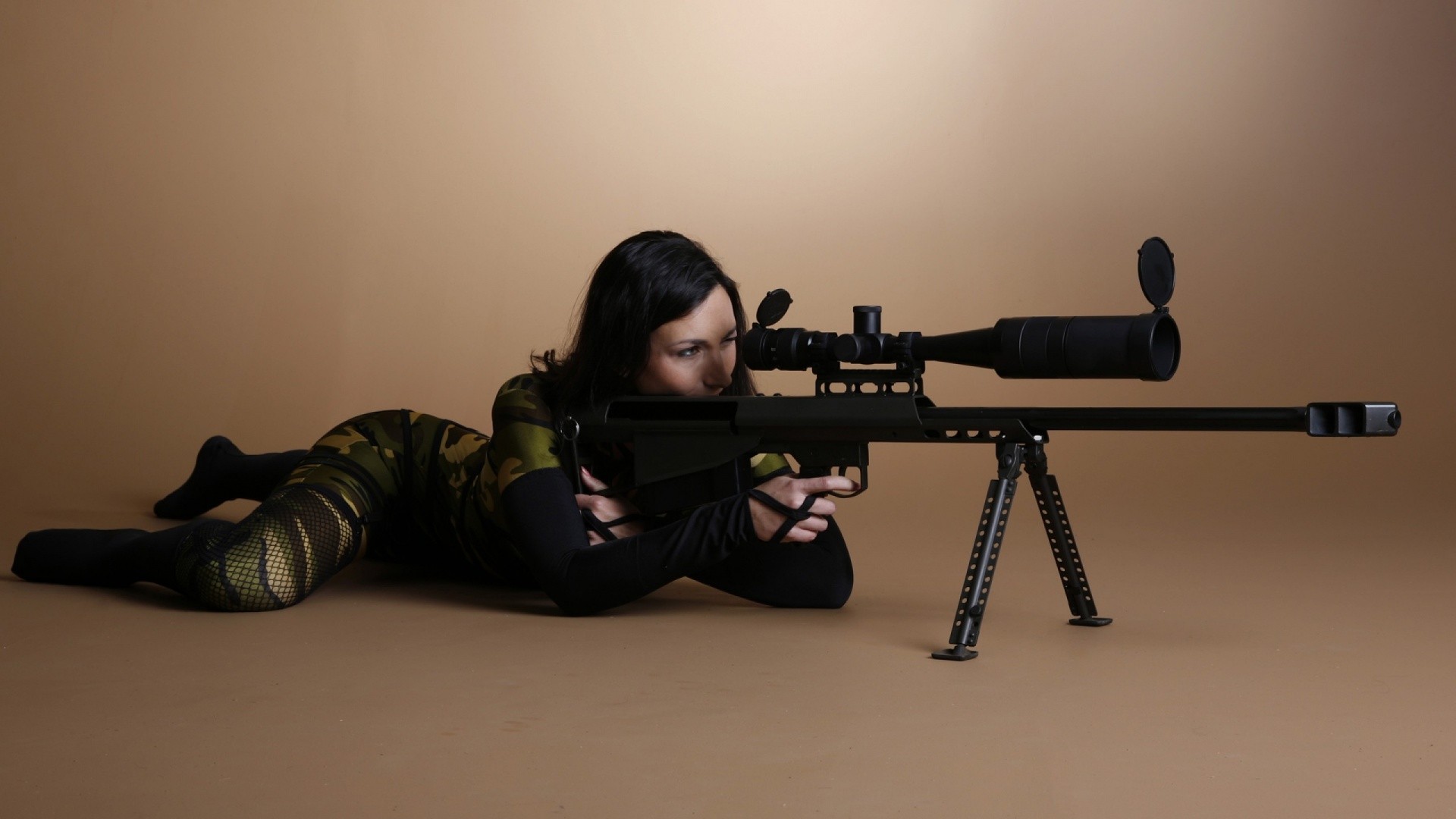 People 1920x1080 camouflage women sniper rifle weapon girls with guns women indoors studio simple background snipers