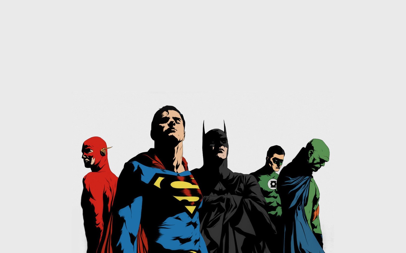 General 1680x1050 artwork simple background The Flash Superman Batman Green Lantern white background Martian Manhunter comic art DC Comics Justice League