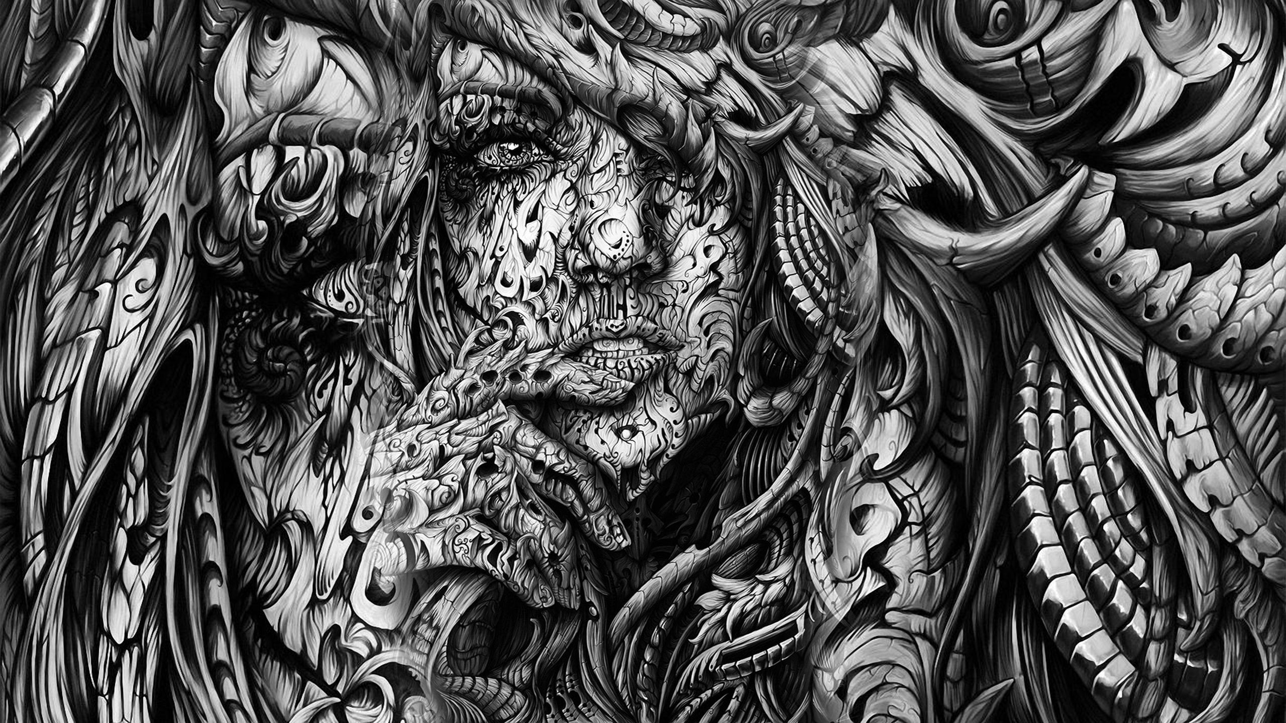 General 2560x1440 artwork fantasy art fantasy girl face abstract monochrome