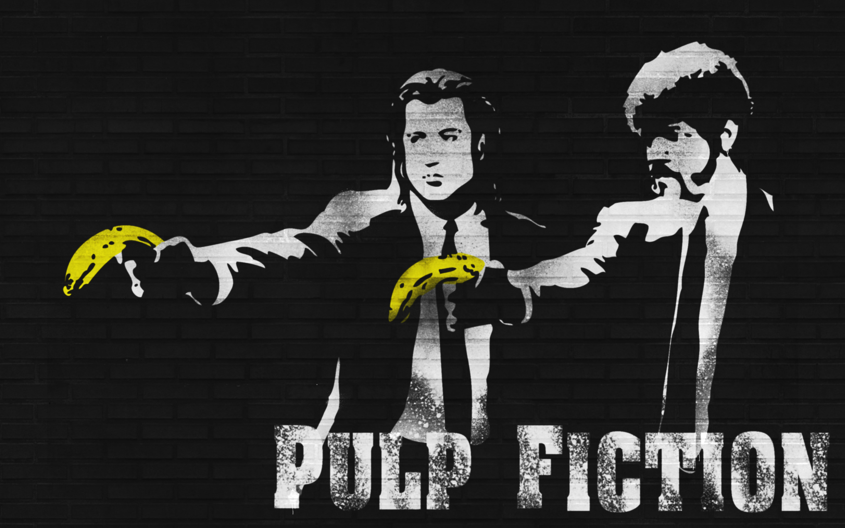 General 2880x1800 Pulp Fiction bananas movies typography humor John Travolta Samuel L. Jackson food fruit simple background
