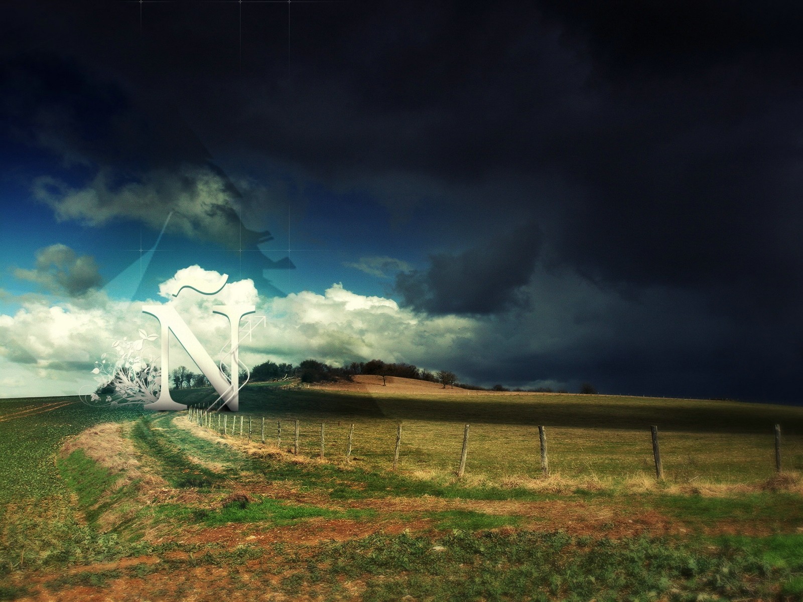 General 1600x1200 nature abstract digital art landscape clouds sky field fence outdoors
