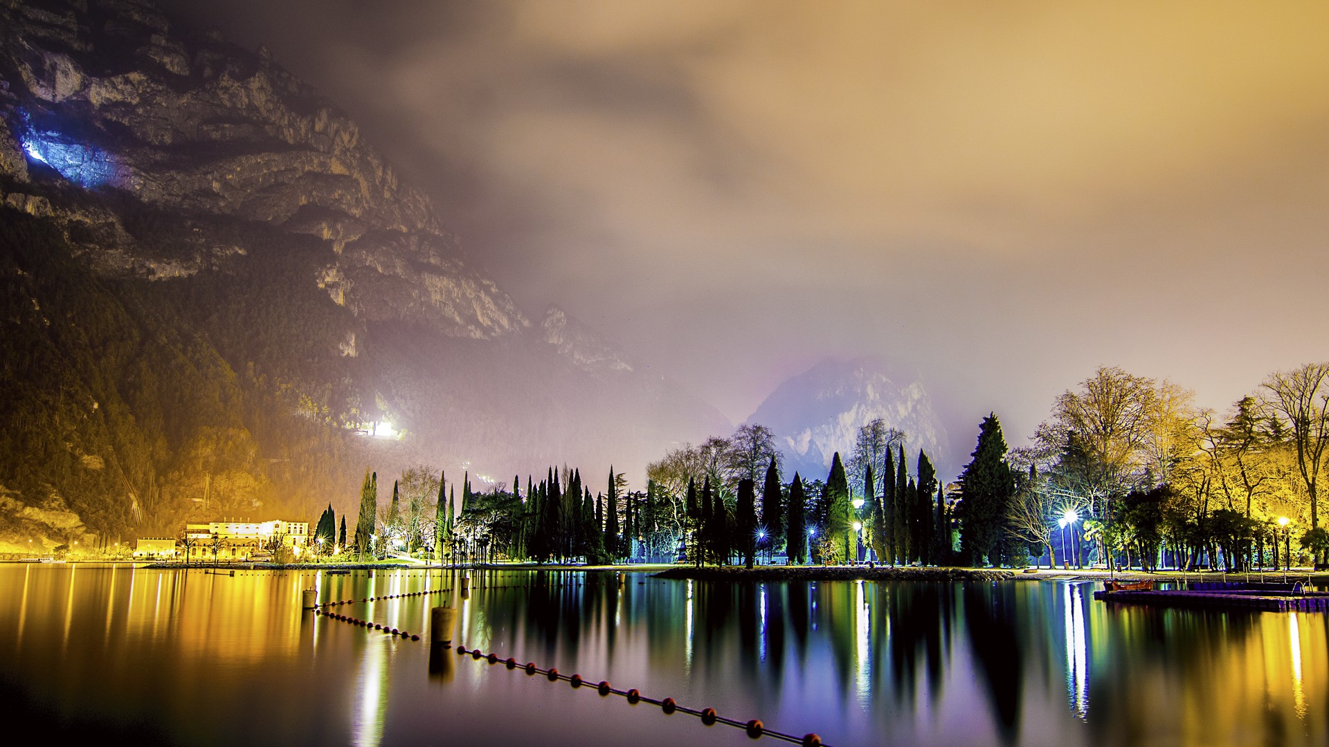 General 1920x1080 landscape nature night lights mountains trees lake