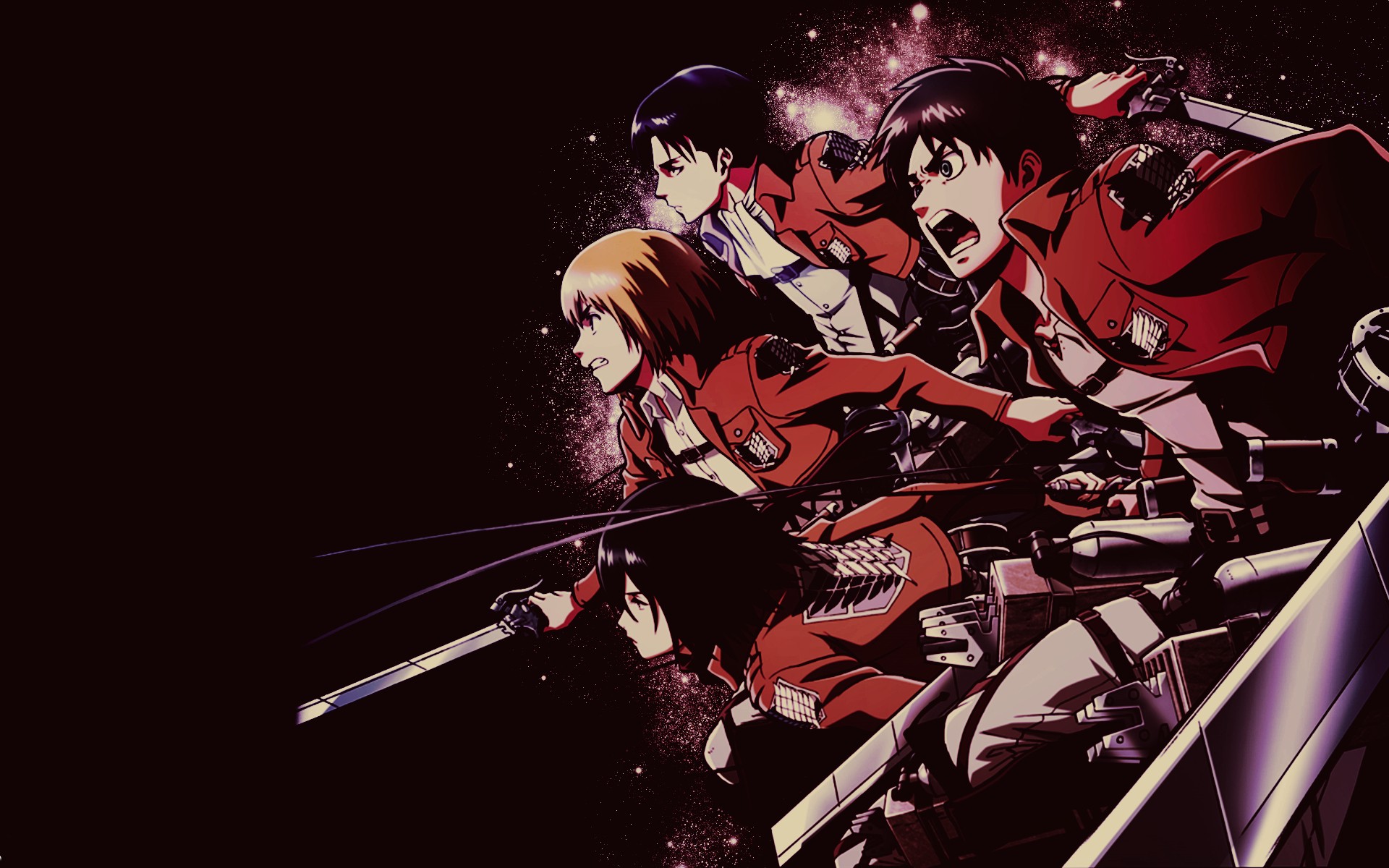 Anime 1920x1200 Shingeki no Kyojin Eren Jeager Mikasa Ackerman Armin Arlert Levi Ackerman anime anime girls anime boys women with swords