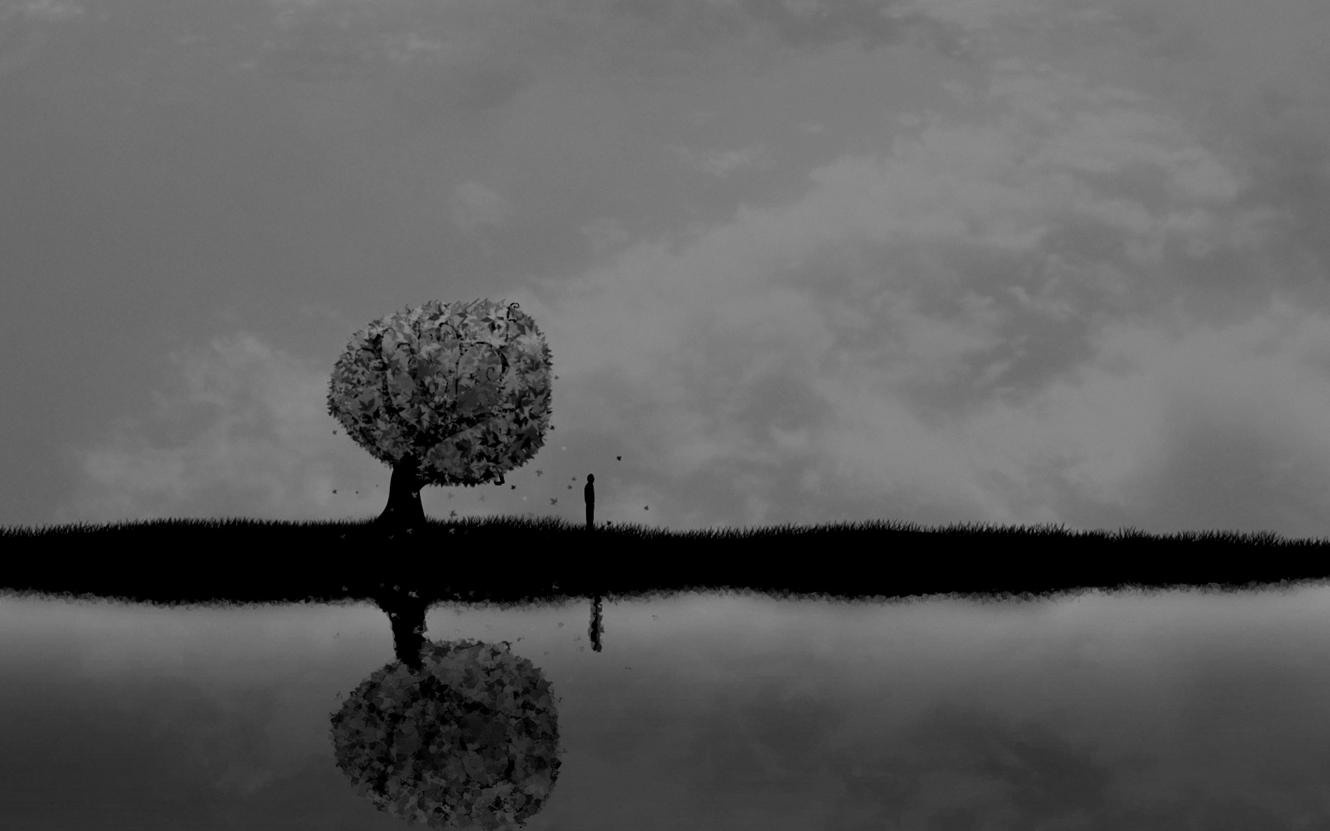 General 1920x1200 artwork trees sky monochrome reflection water nature