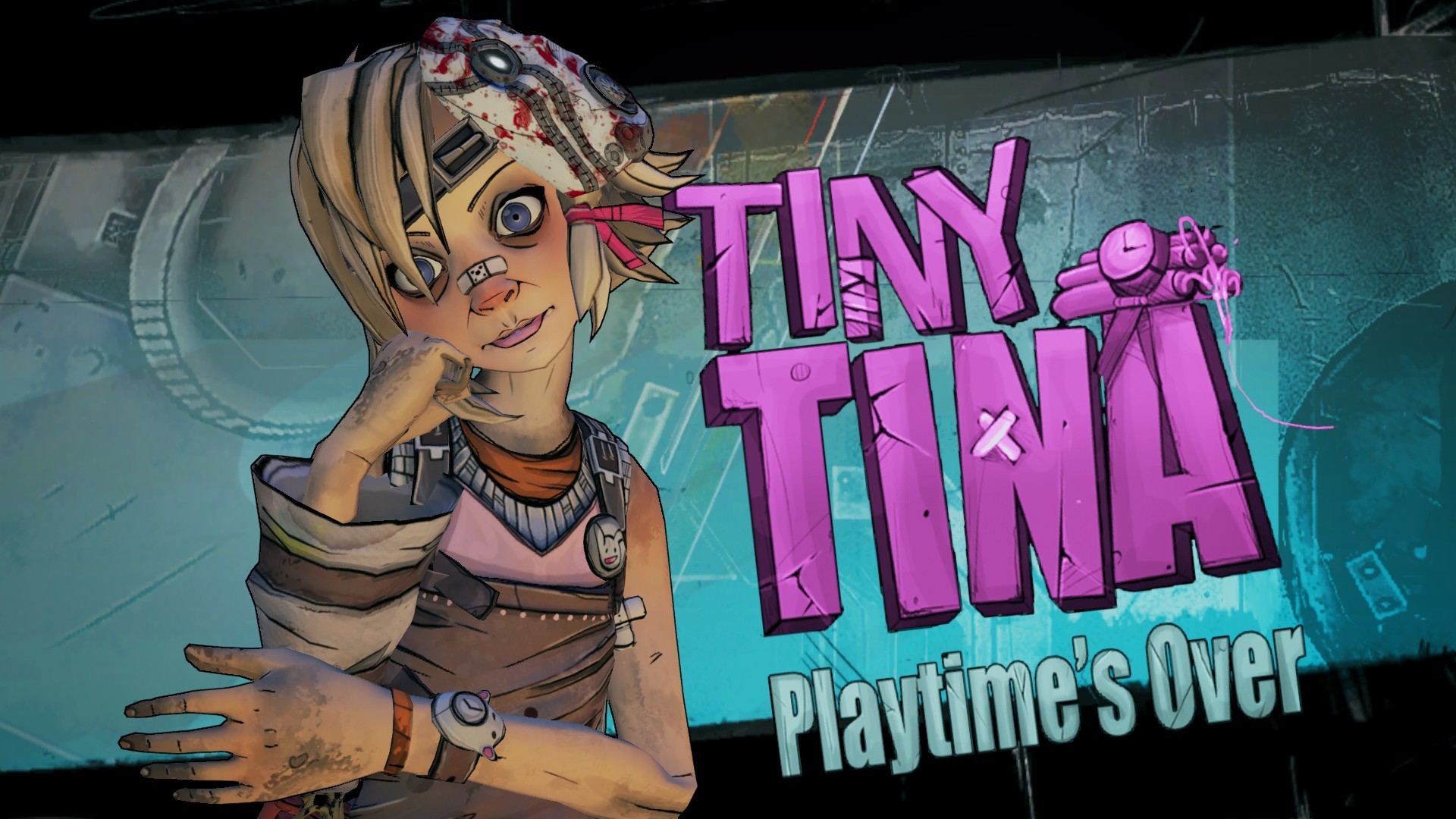 General 1920x1080 Borderlands Borderlands 2 Tiny Tina video games video game girls pink lipstick PC gaming science fiction women science fiction blue eyes wristwatch cyan