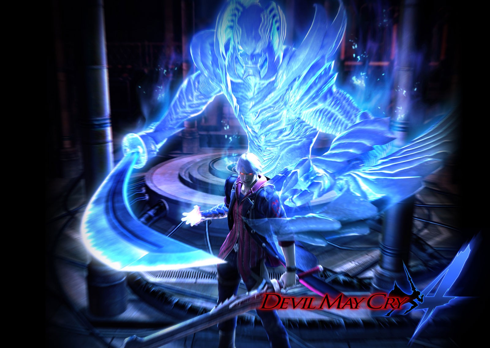 General 1600x1137 Devil May Cry Devil May Cry 4 video games blue video game art glowing eyes sword video game men Nero (Devil May Cry)