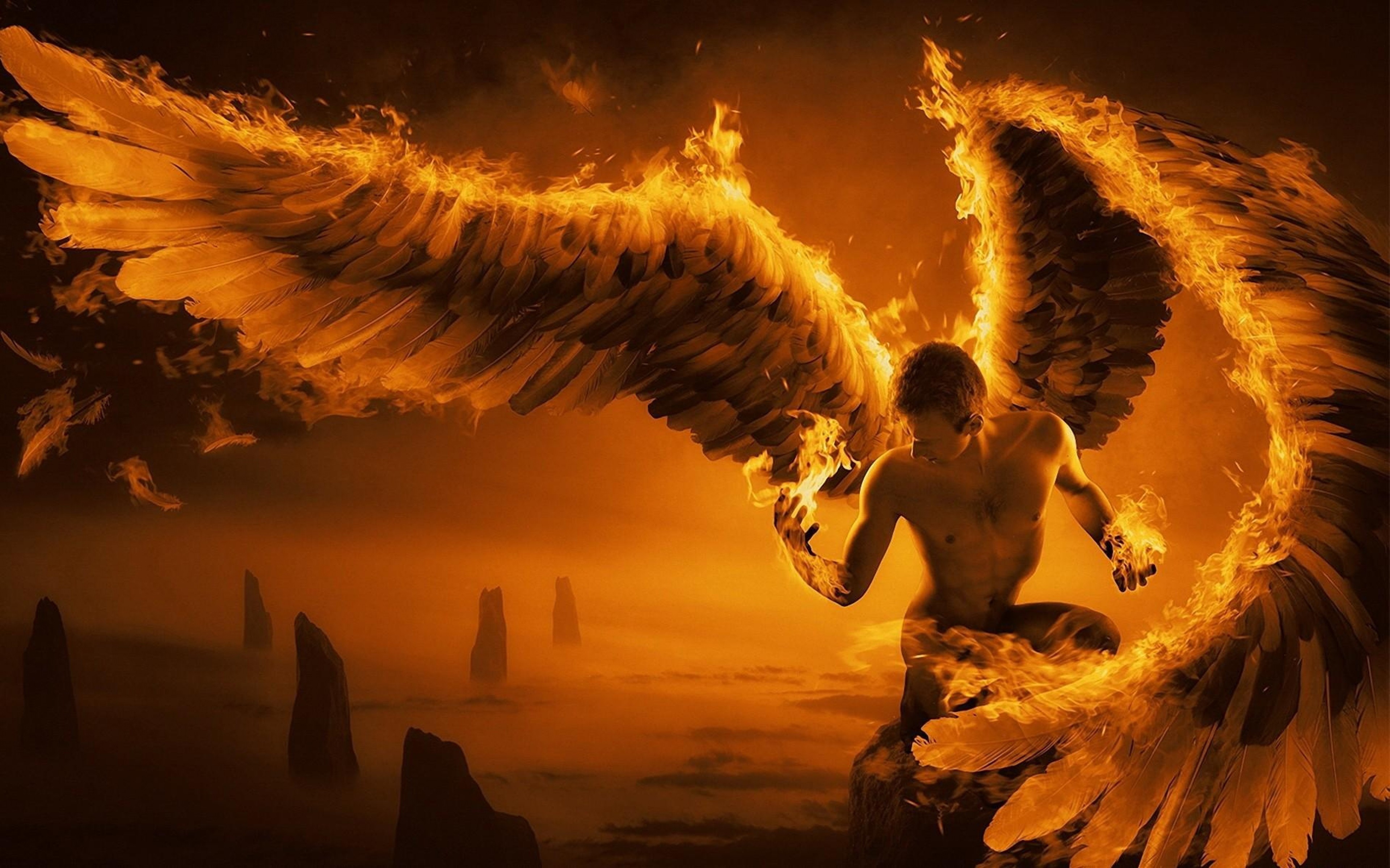 General 3840x2400 men fantasy art digital art fire wings artwork fantasy men