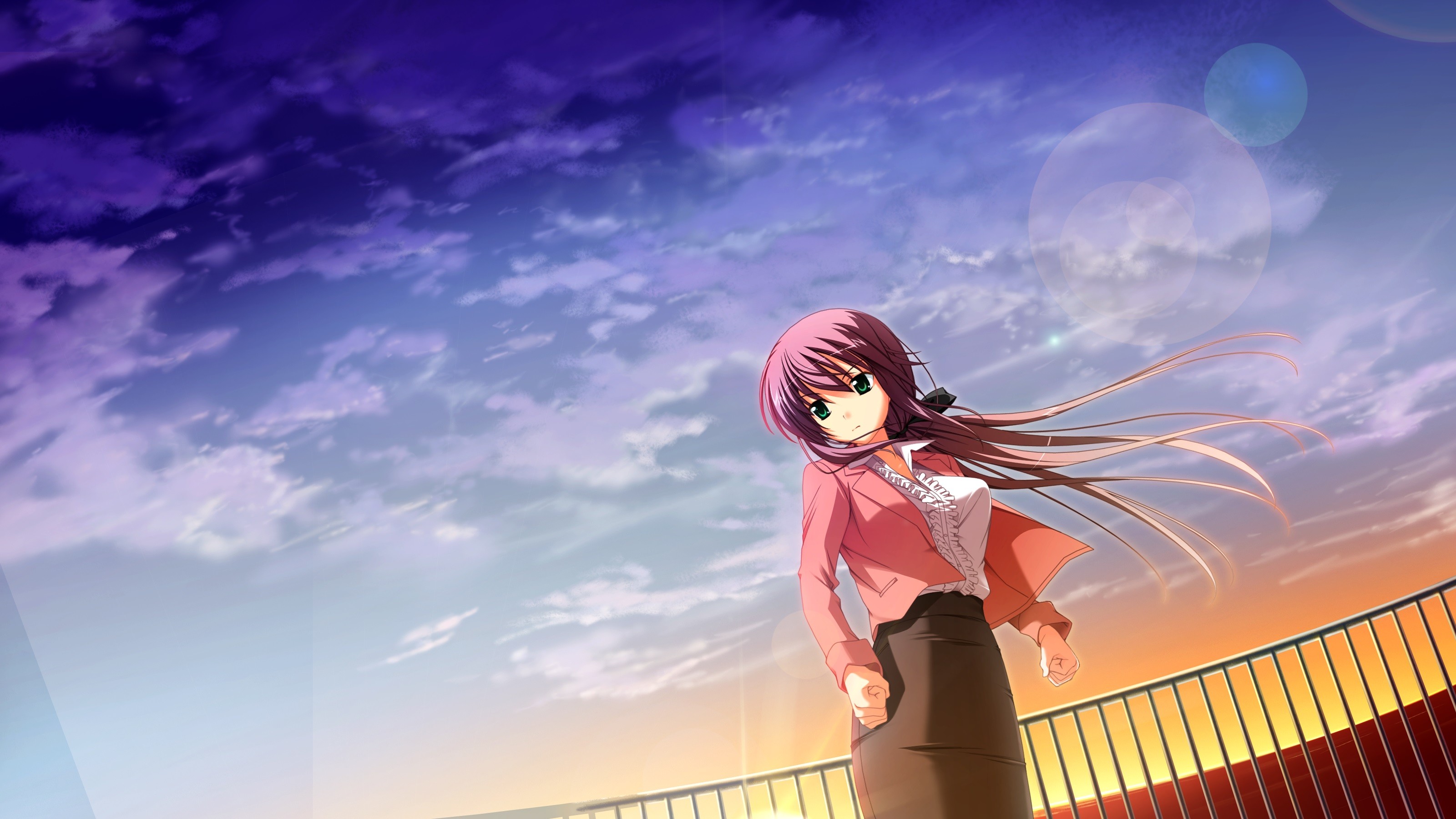 Anime 3200x1800 anime girls long hair sunset clouds Game CG women outdoors windy fist sky anime
