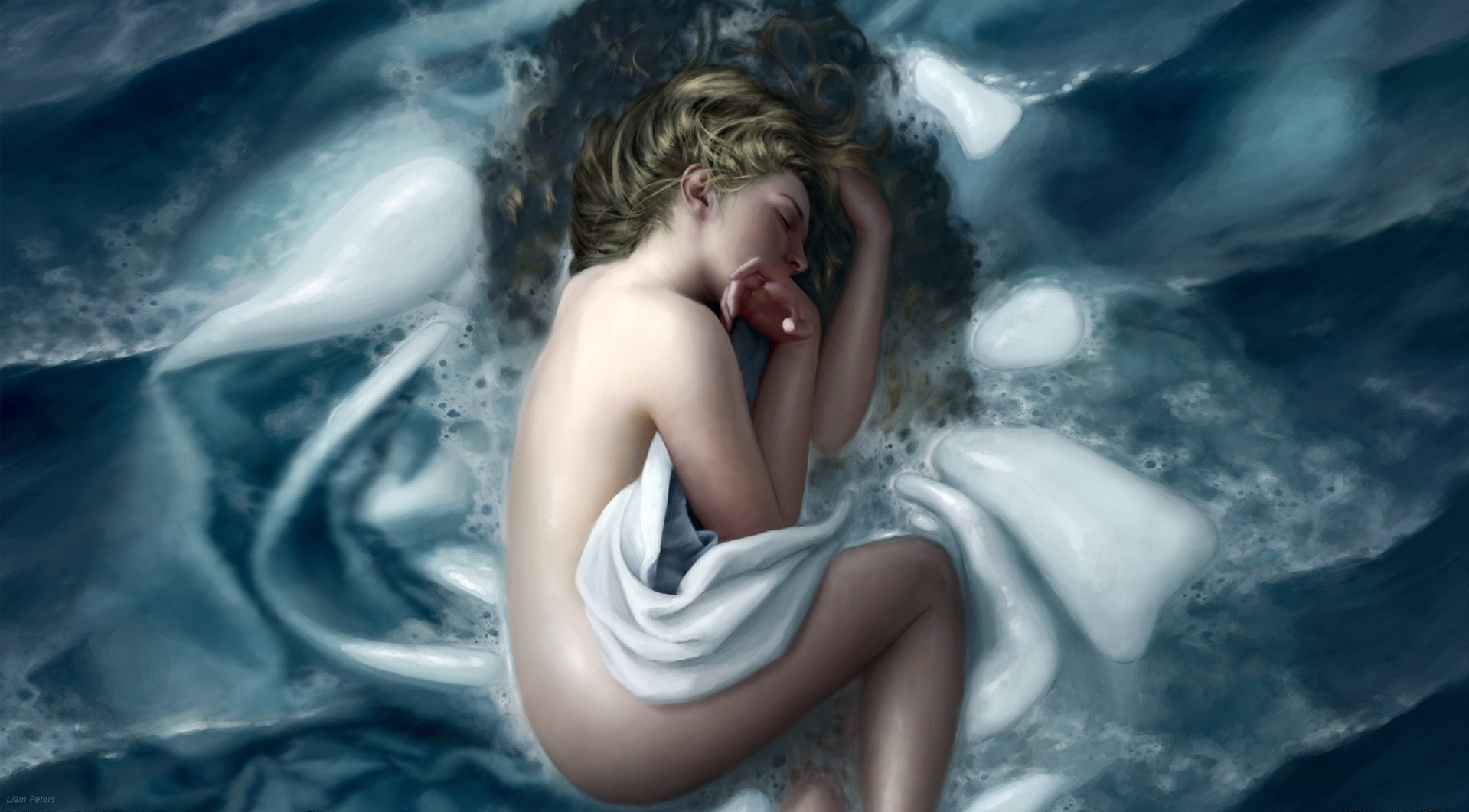 General 1919x1061 artwork women blonde fantasy art fantasy girl sleeping lying down fetal position