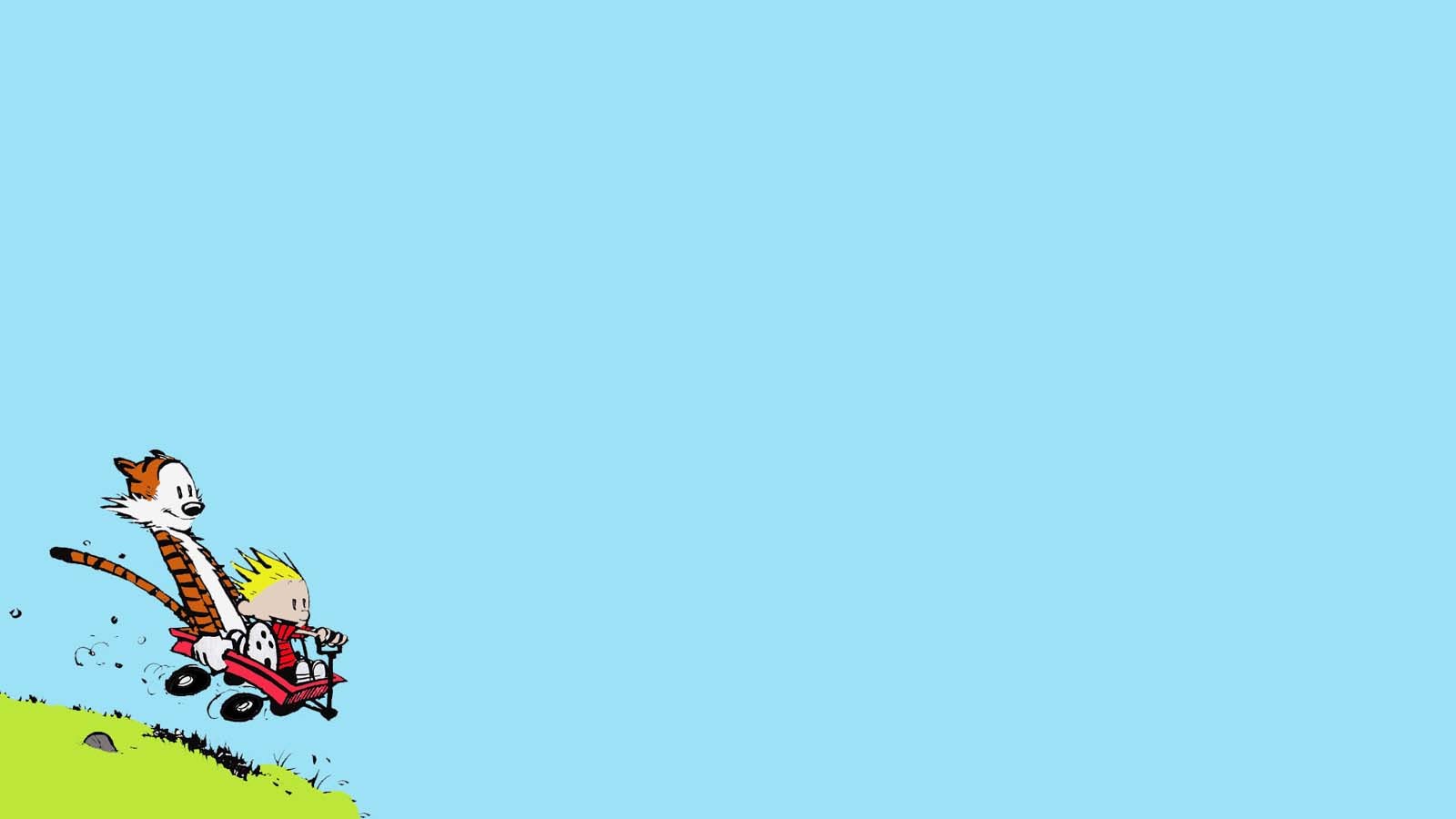General 1600x900 cartoon simple background Calvin and Hobbes cyan cyan background
